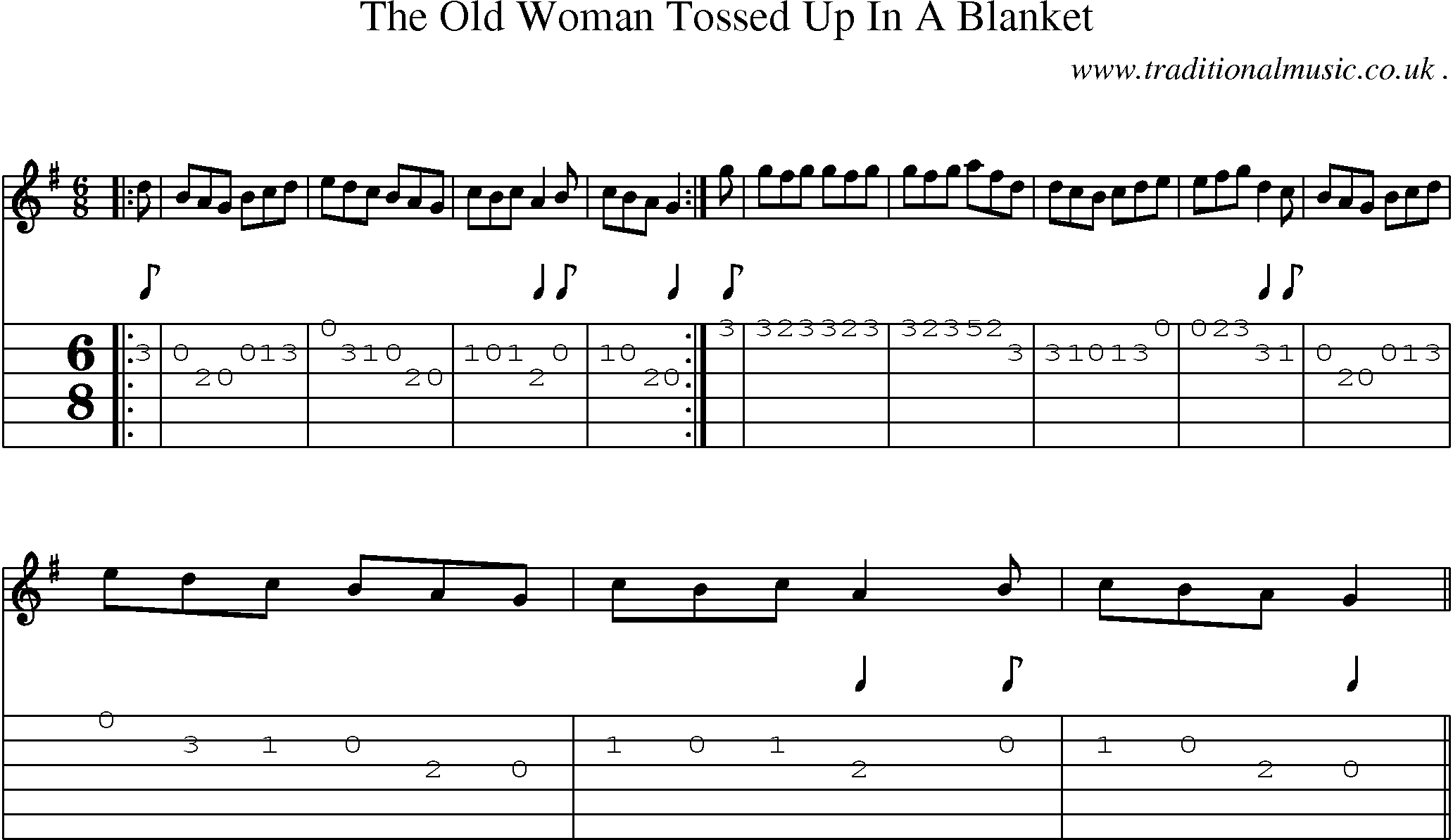Sheet-Music and Guitar Tabs for The Old Woman Tossed Up In A Blanket