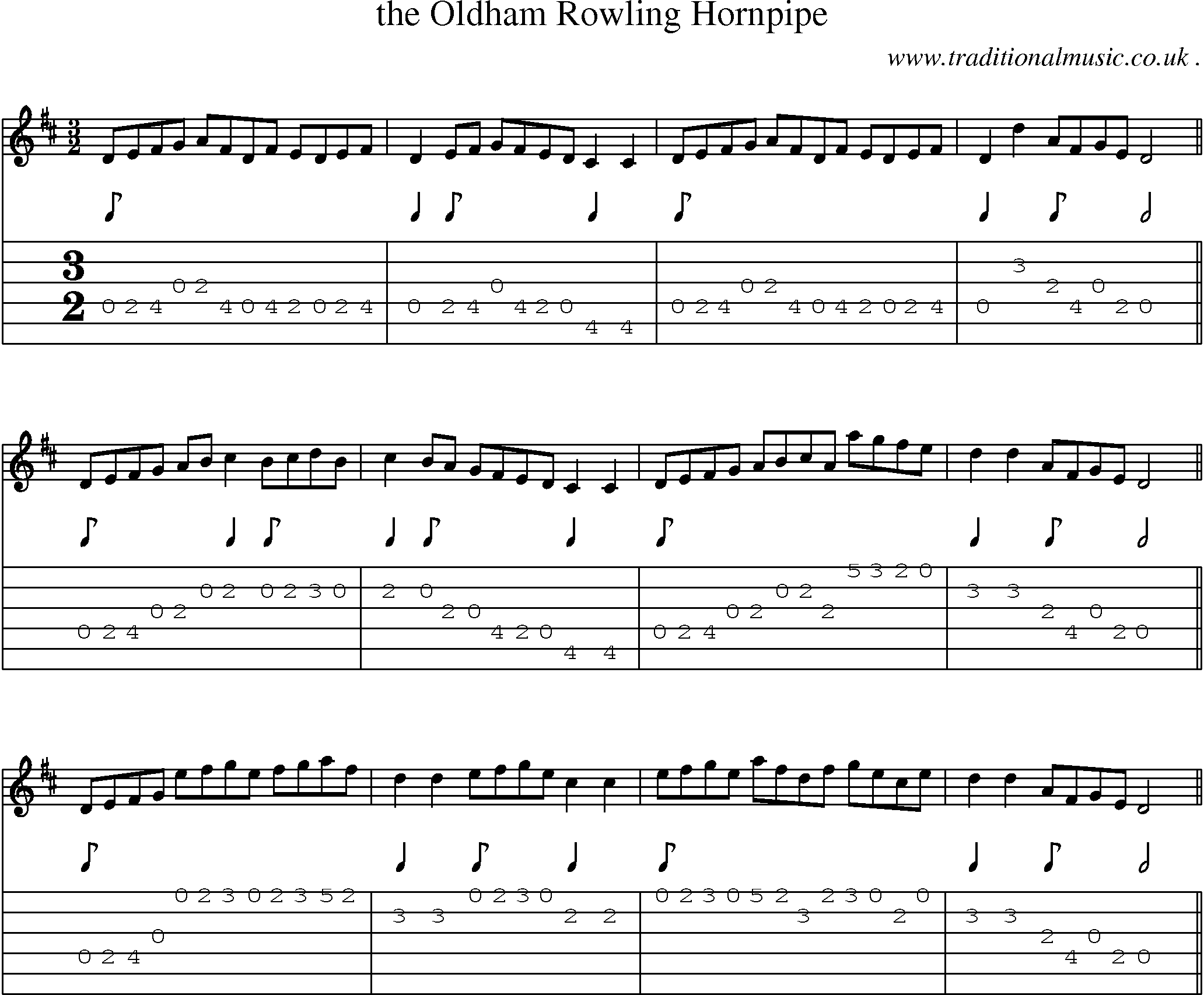 Sheet-Music and Guitar Tabs for The Oldham Rowling Hornpipe