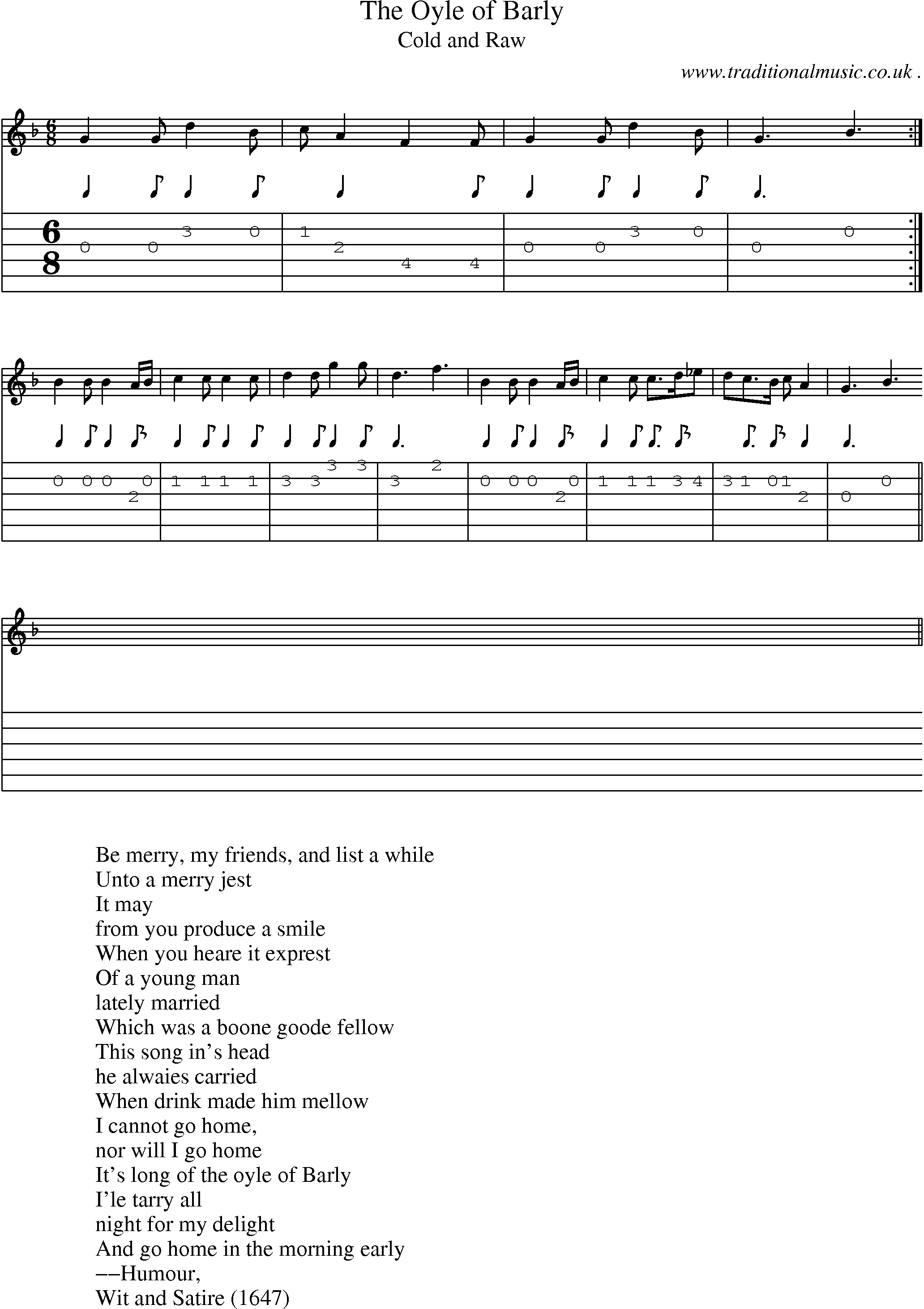 Sheet-Music and Guitar Tabs for The Oyle Of Barly