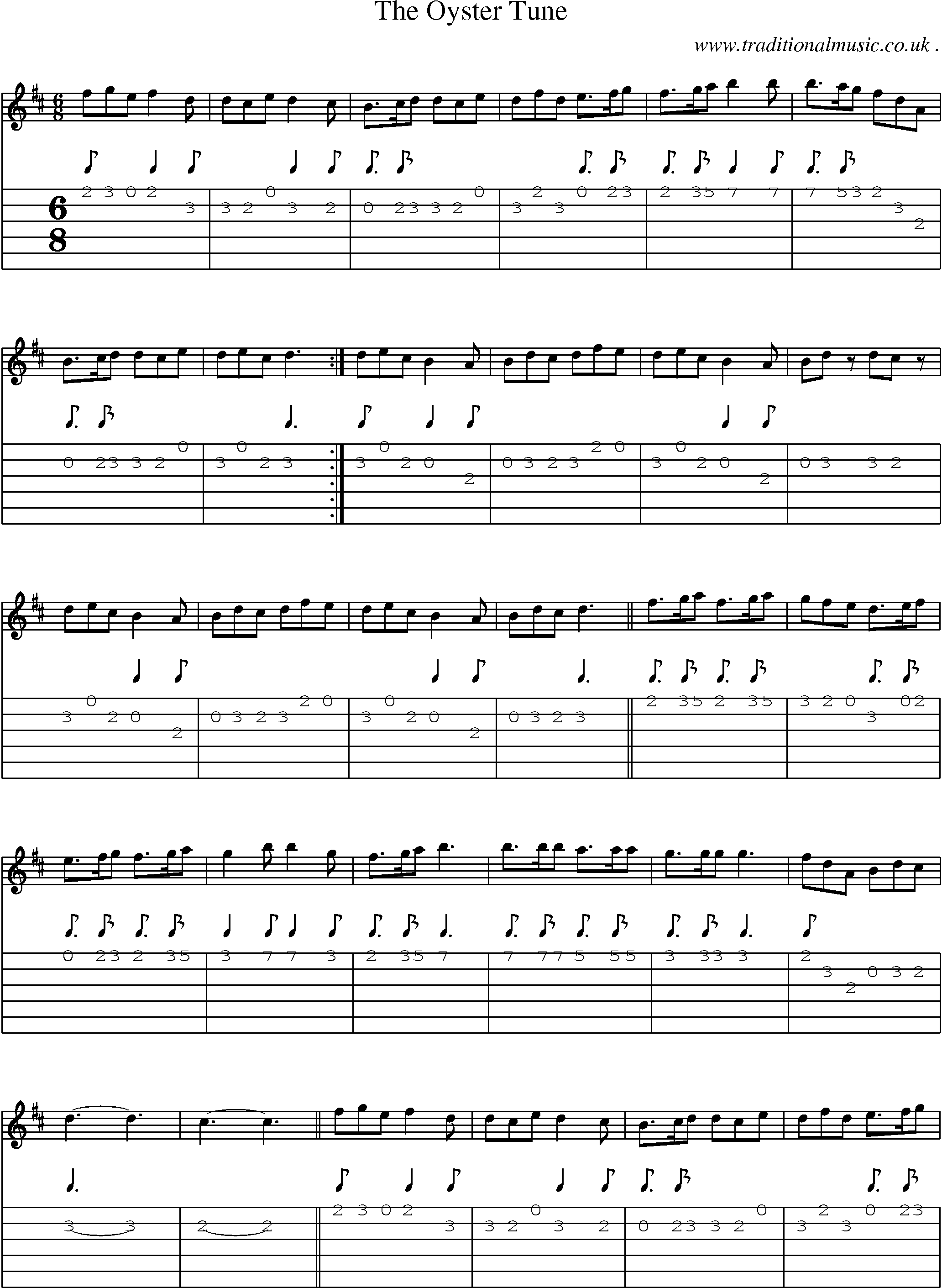 Sheet-Music and Guitar Tabs for The Oyster Tune