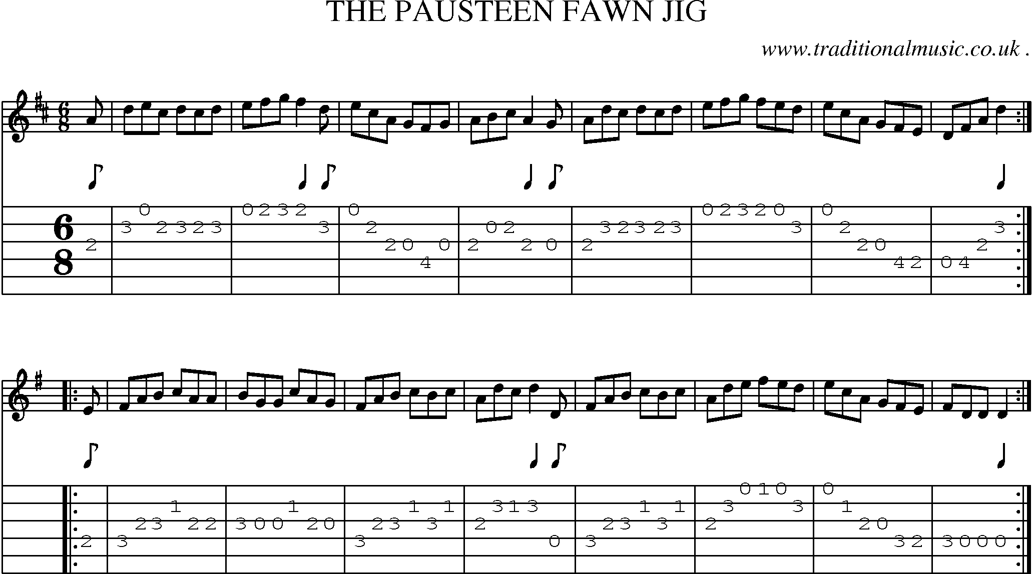 Sheet-Music and Guitar Tabs for The Pausteen Fawn Jig