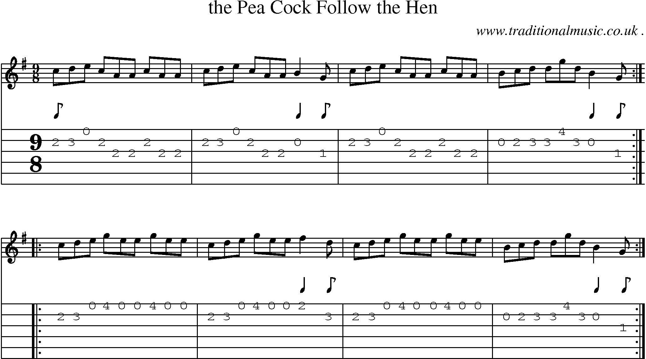 Sheet-Music and Guitar Tabs for The Pea Cock Follow The Hen