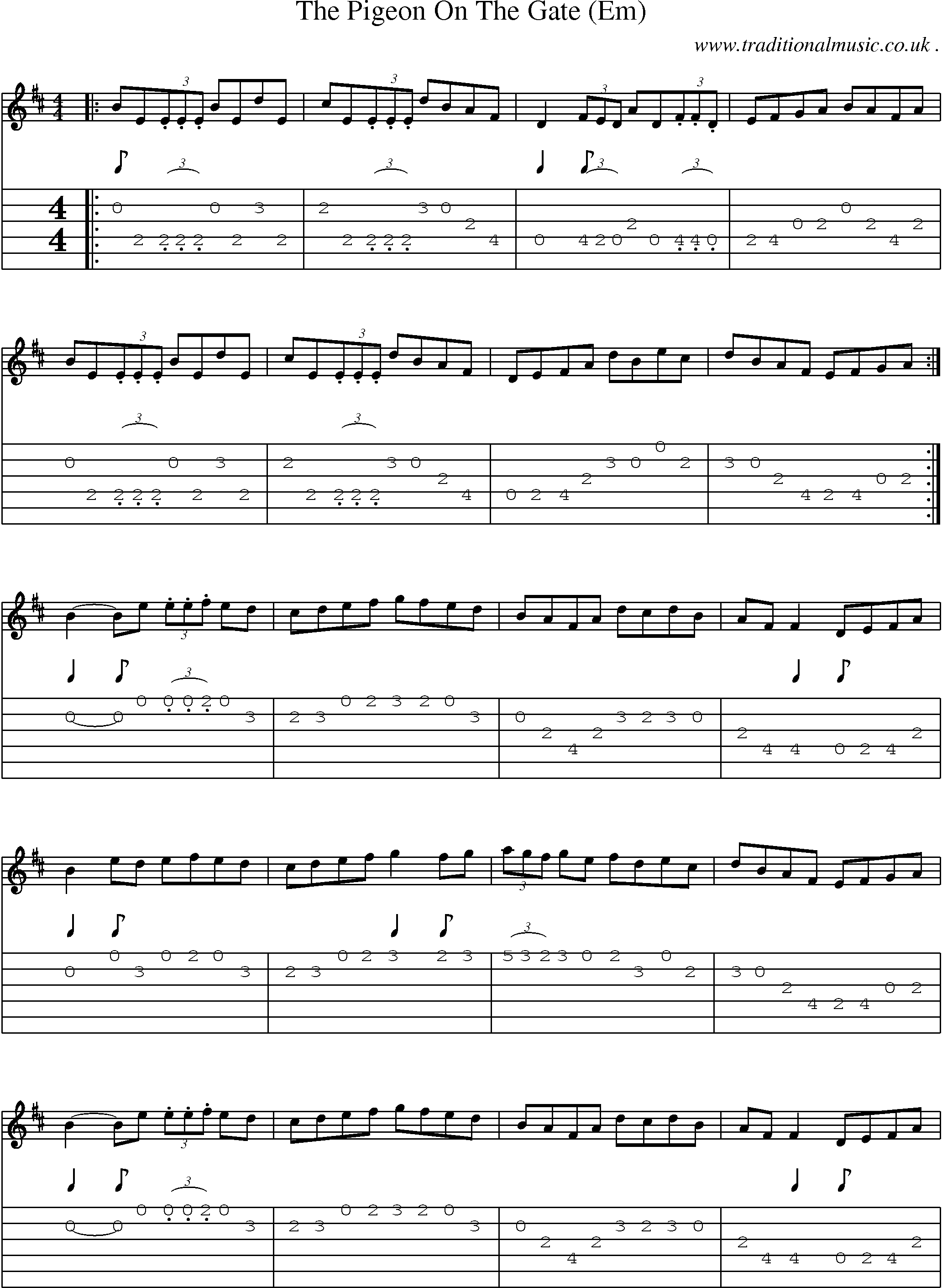 Sheet-Music and Guitar Tabs for The Pigeon On The Gate (em)