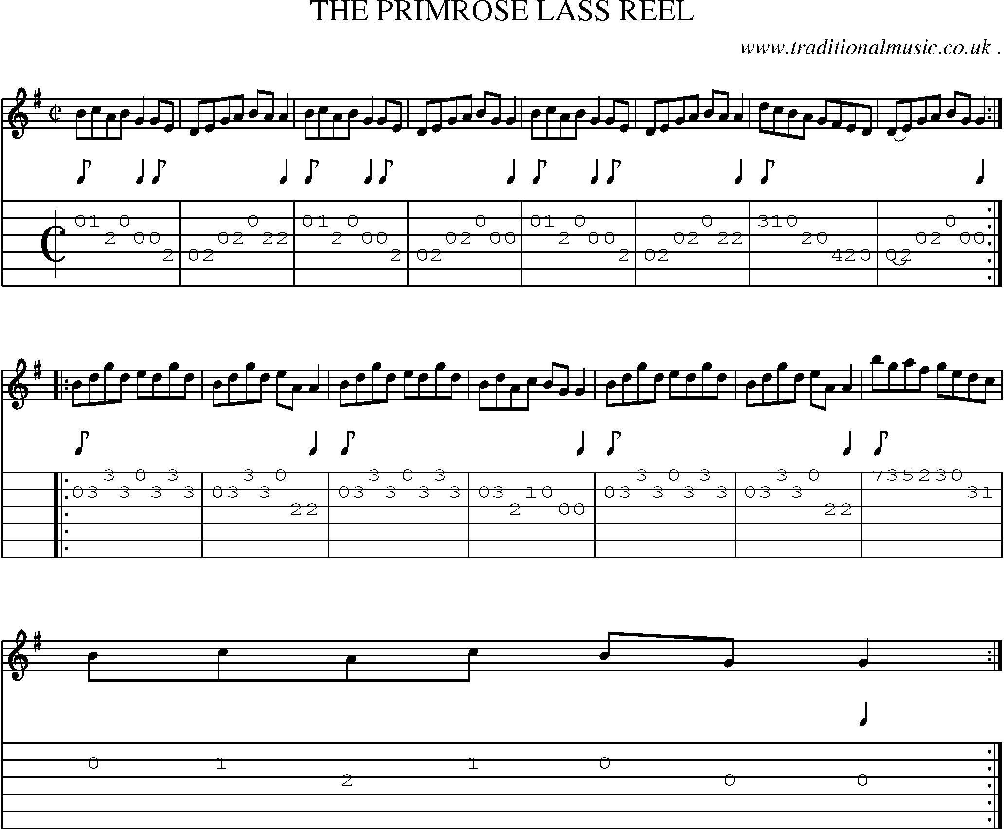 Sheet-Music and Guitar Tabs for The Primrose Lass Reel