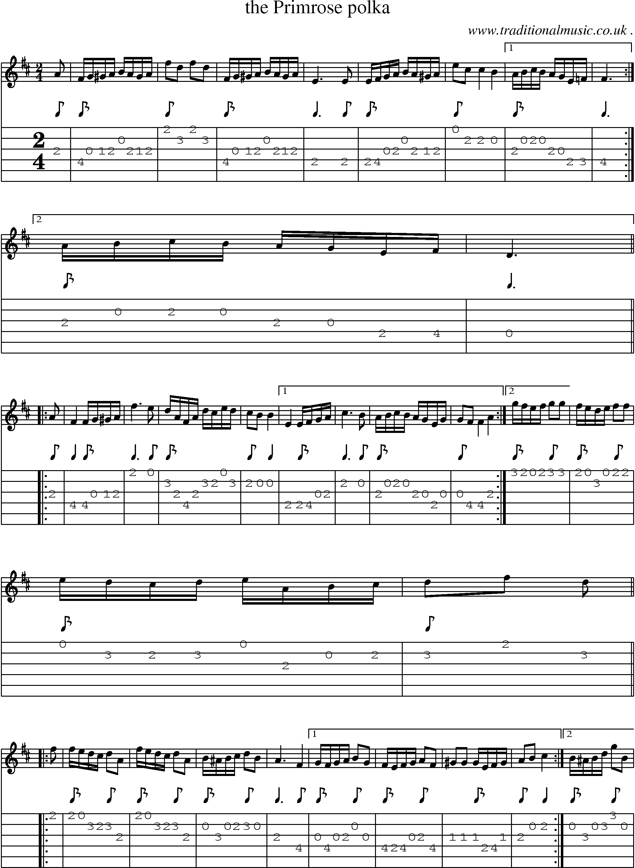 Sheet-Music and Guitar Tabs for The Primrose Polka