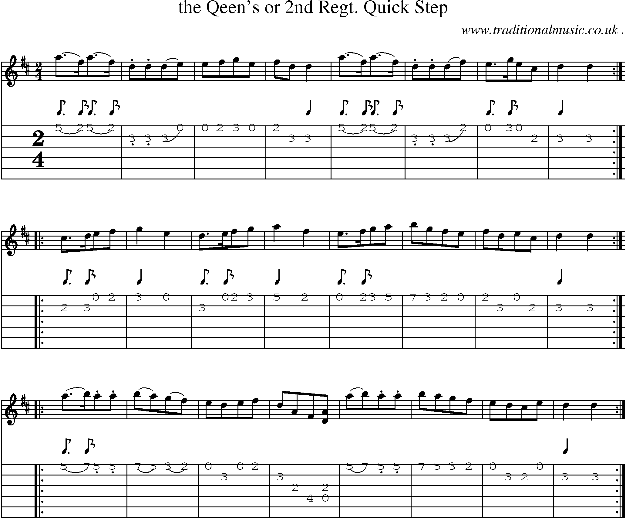 Sheet-Music and Guitar Tabs for The Qeens Or 2nd Regt Quick Step