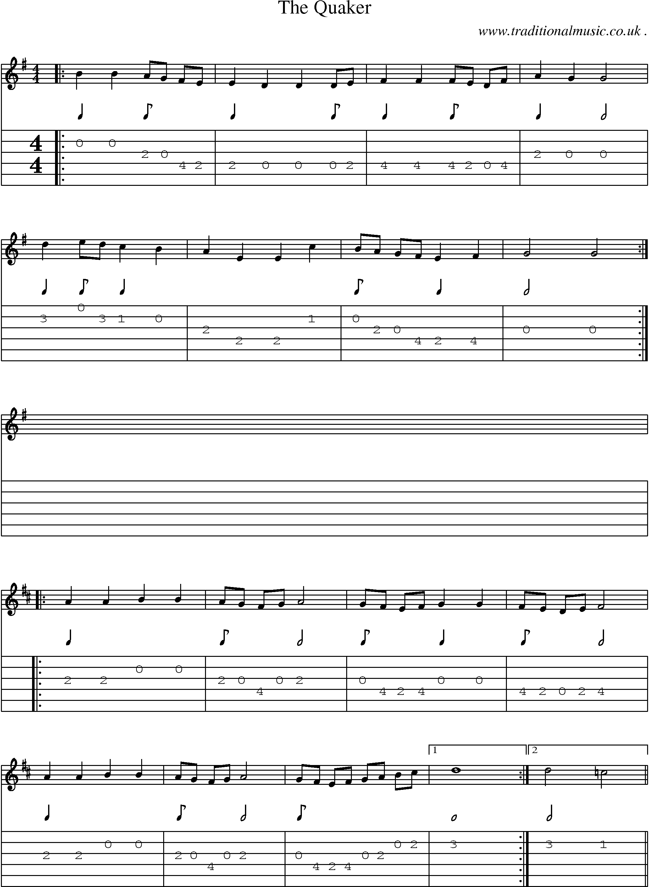Sheet-Music and Guitar Tabs for The Quaker