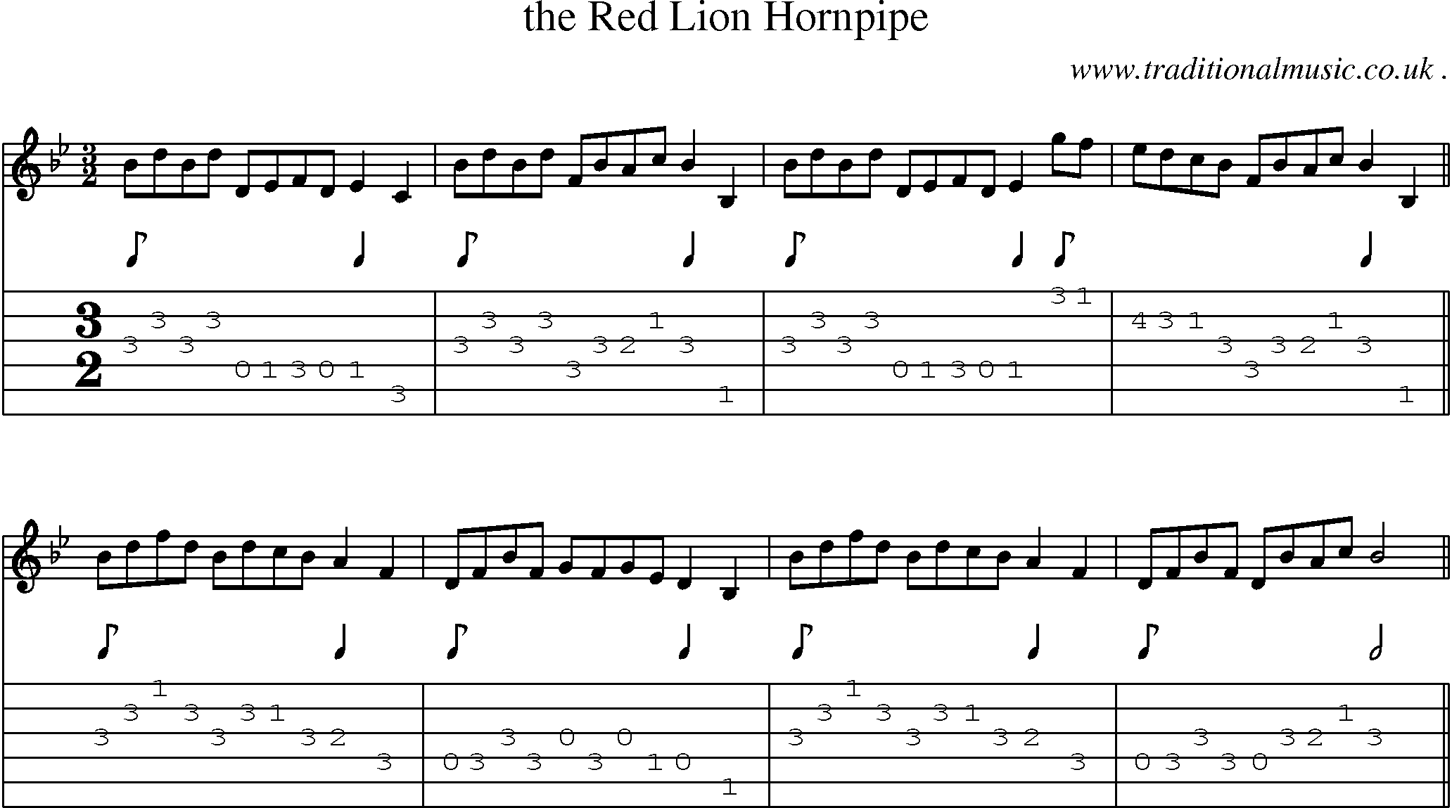 Sheet-Music and Guitar Tabs for The Red Lion Hornpipe