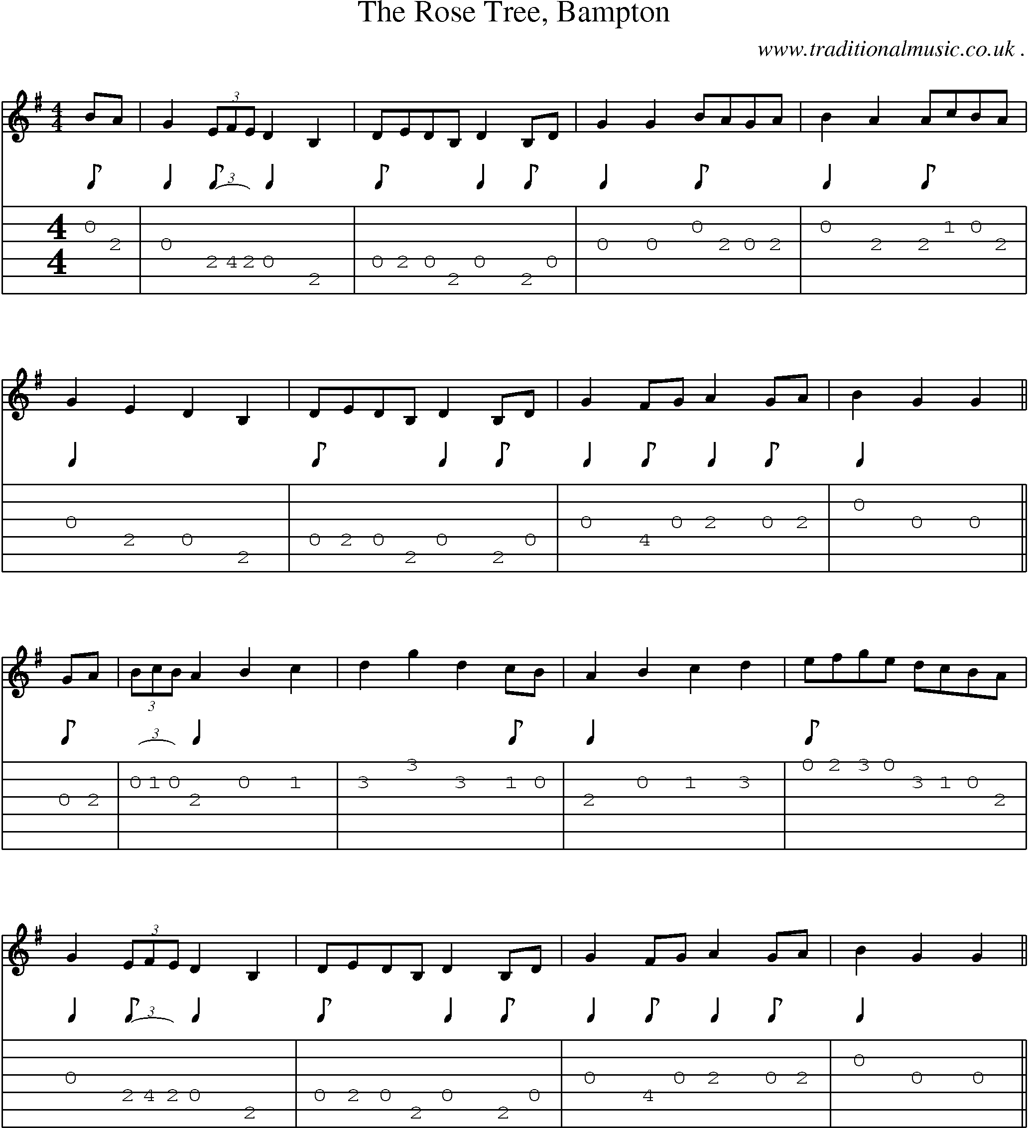 Sheet-Music and Guitar Tabs for The Rose Tree Bampton
