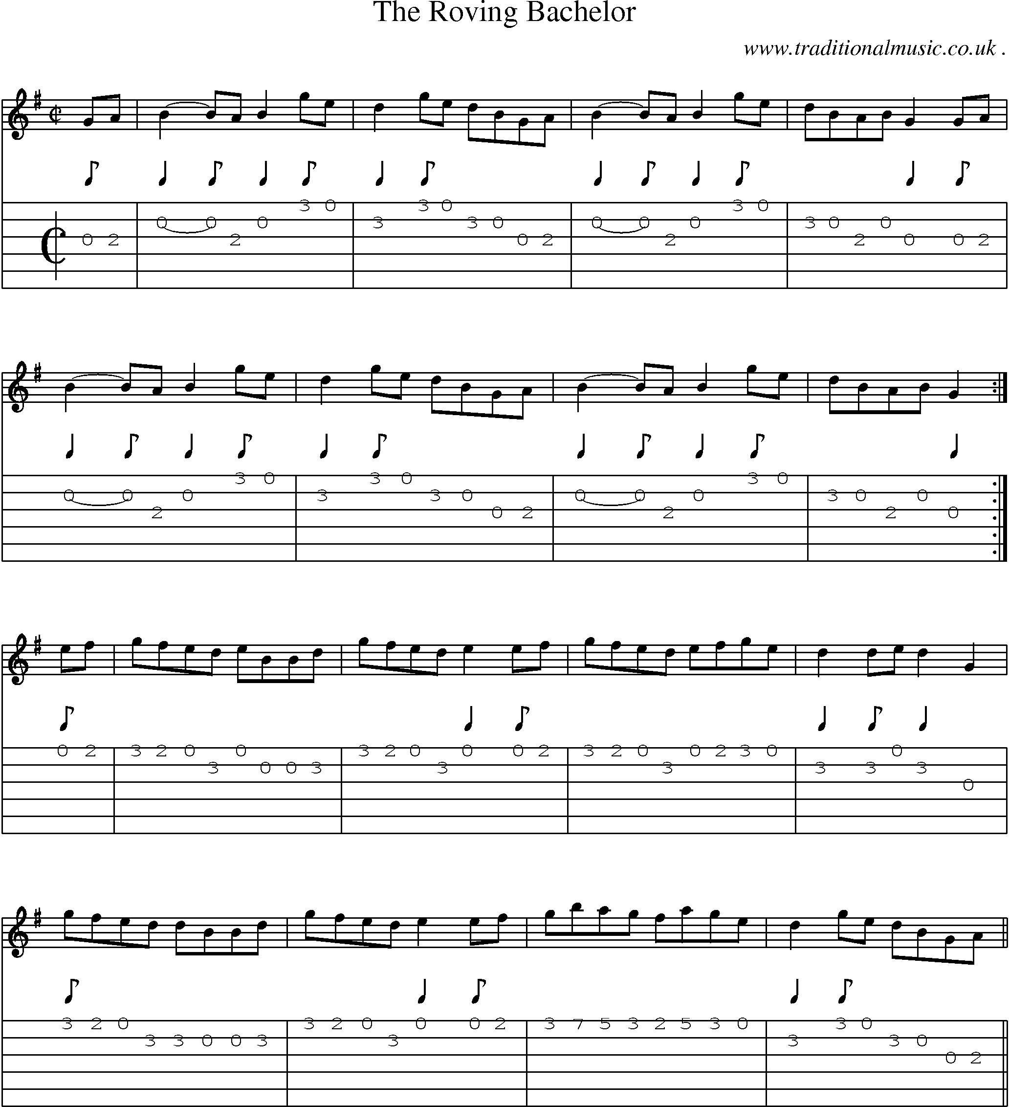 Sheet-Music and Guitar Tabs for The Roving Bachelor
