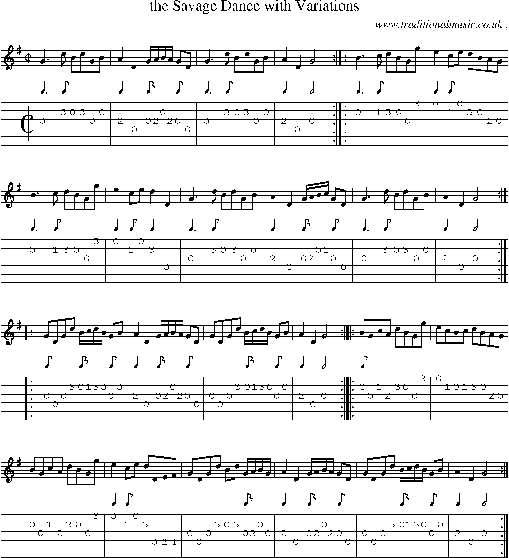 Sheet-Music and Guitar Tabs for The Savage Dance With Variations