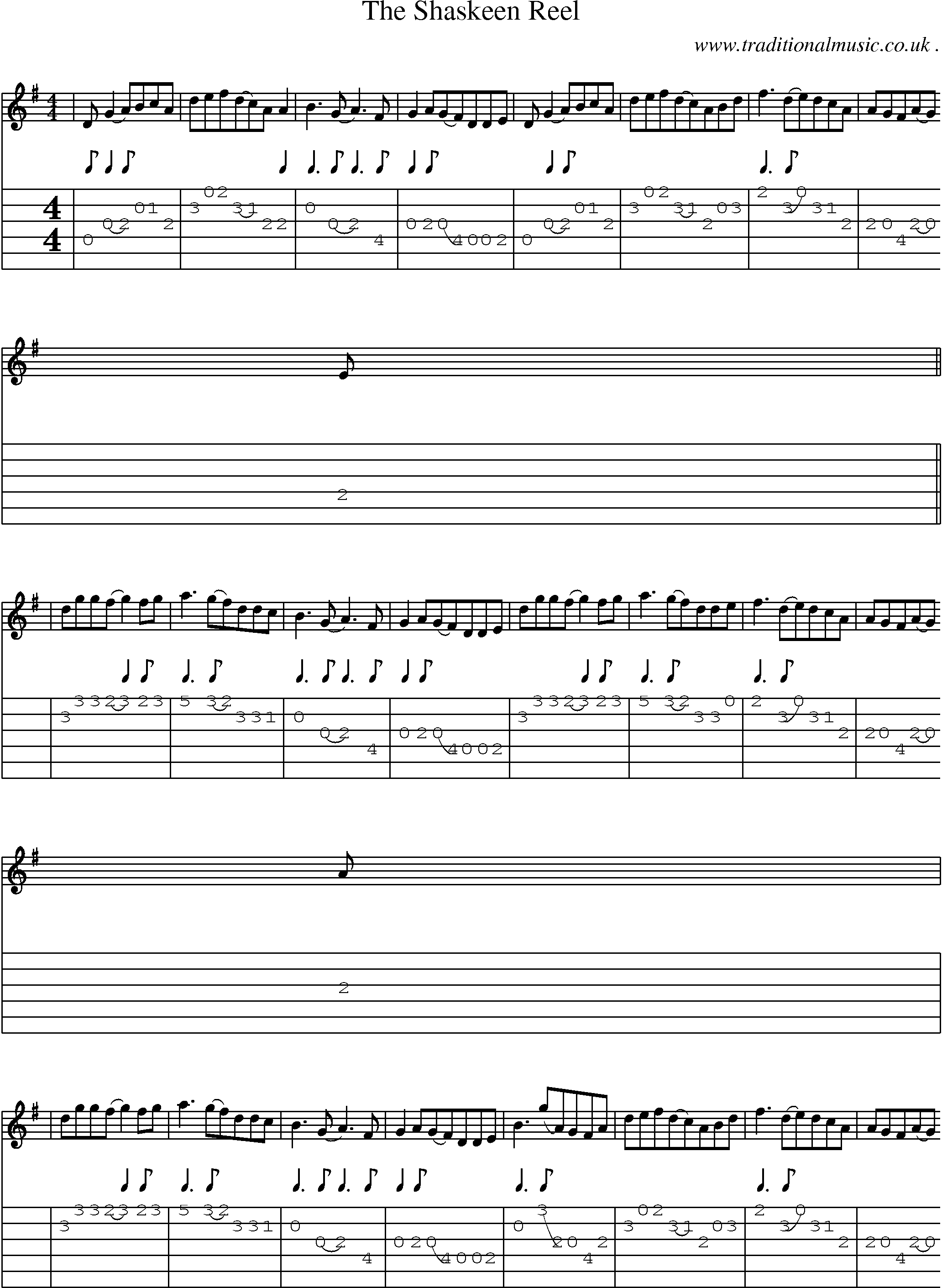 Sheet-Music and Guitar Tabs for The Shaskeen Reel