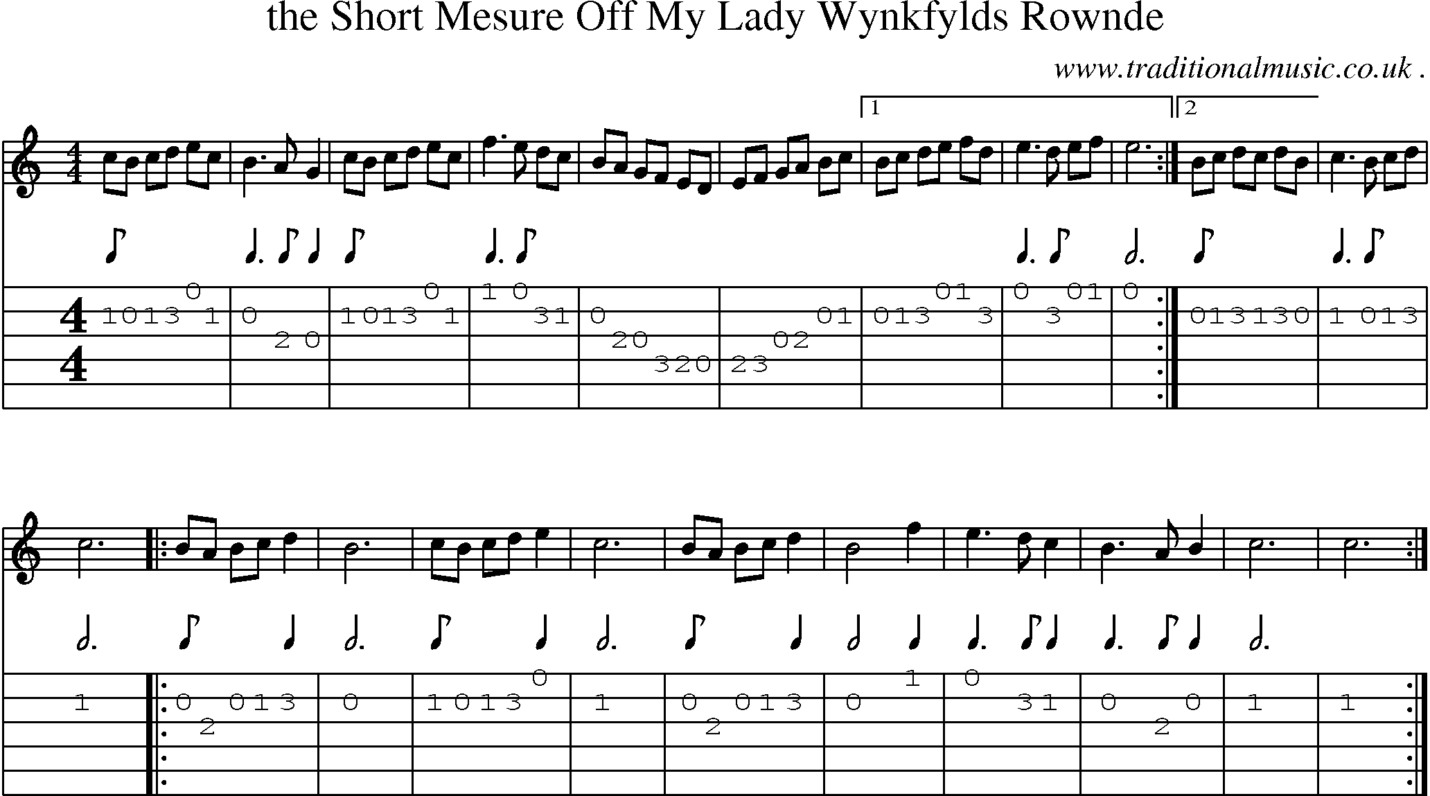Sheet-Music and Guitar Tabs for The Short Mesure Off My Lady Wynkfylds Rownde