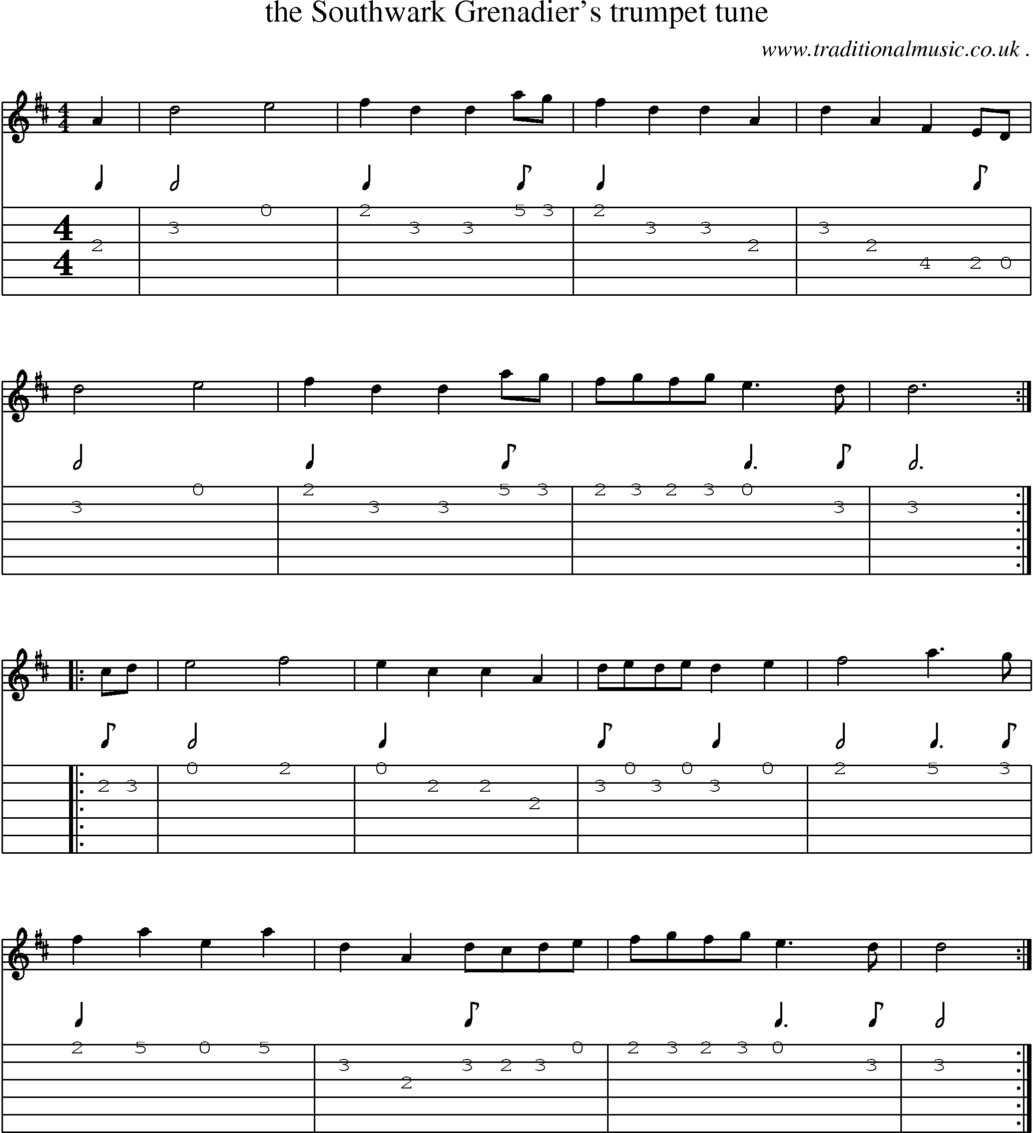 Sheet-Music and Guitar Tabs for The Southwark Grenadier Trumpet Tune