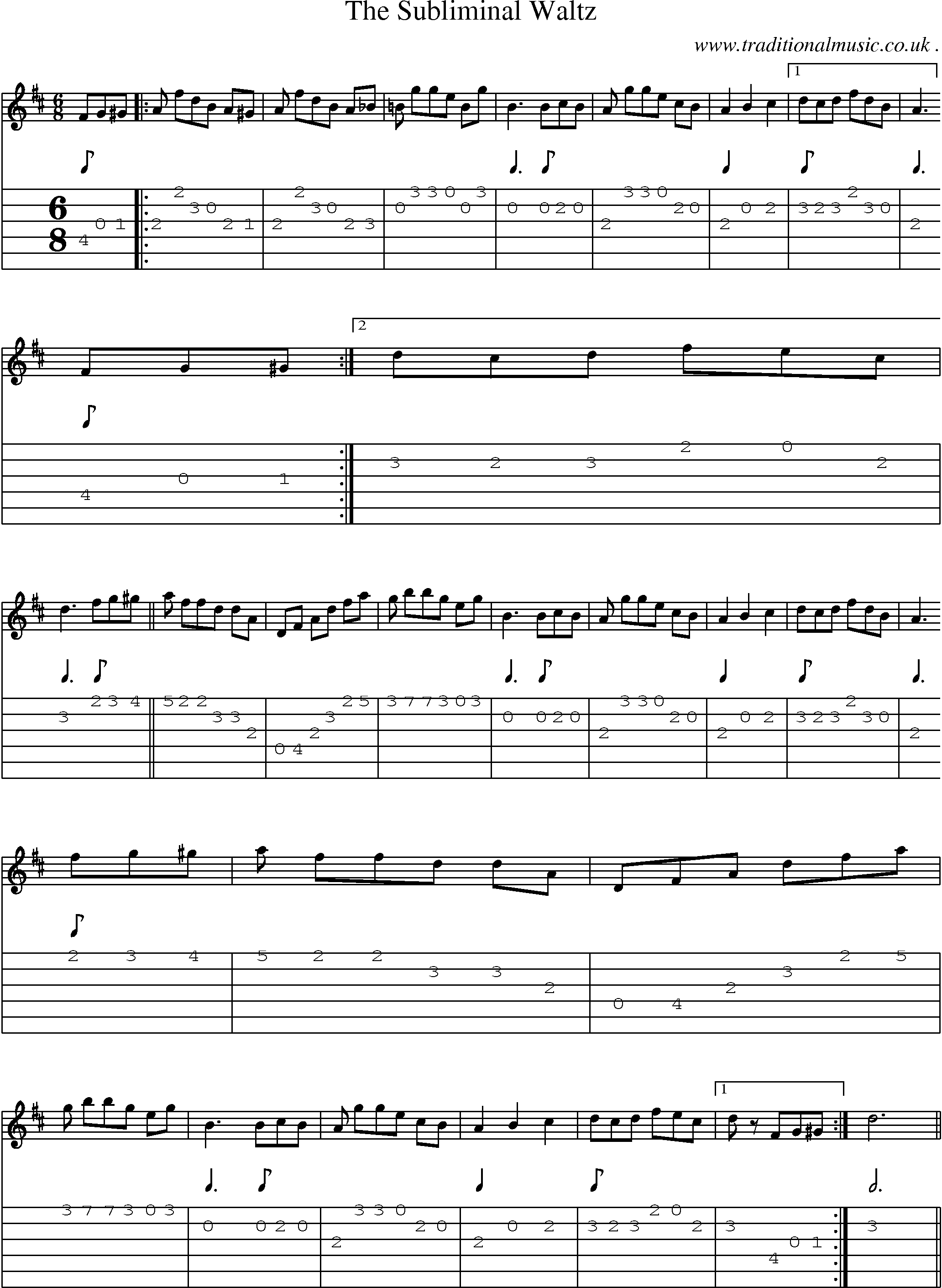 Sheet-Music and Guitar Tabs for The Subliminal Waltz