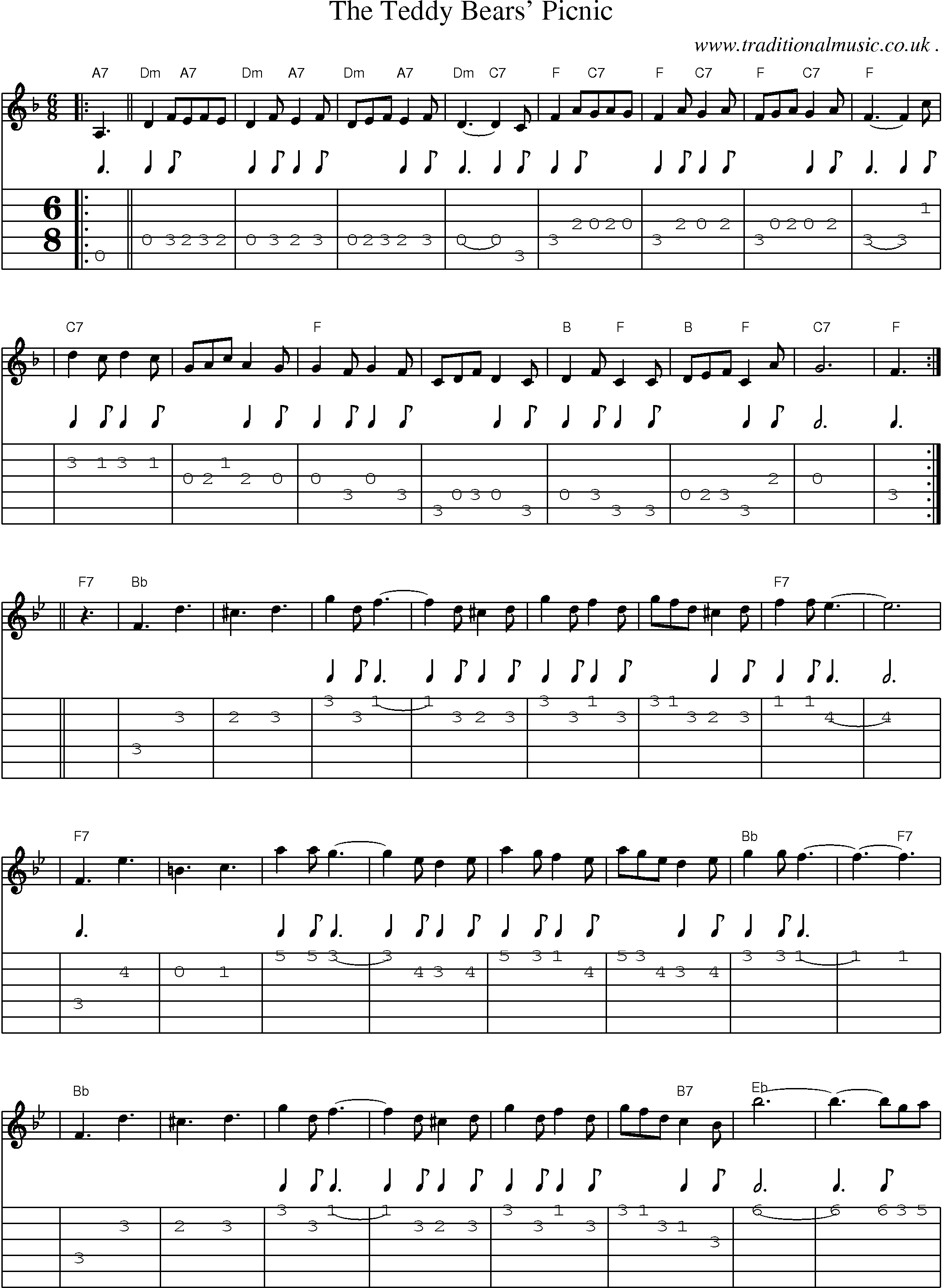 Sheet-Music and Guitar Tabs for The Teddy Bears Picnic