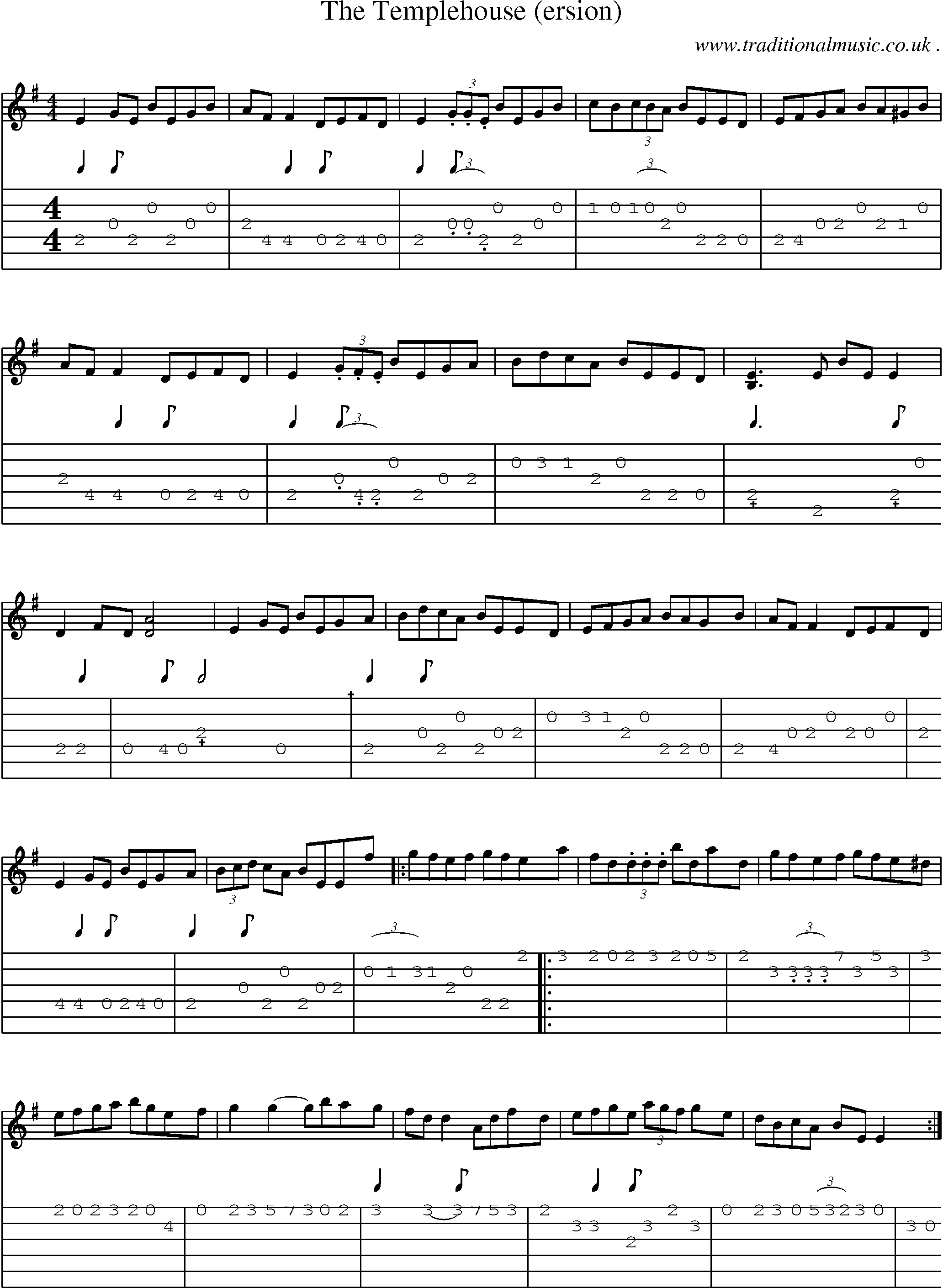Sheet-Music and Guitar Tabs for The Templehouse (ersion)