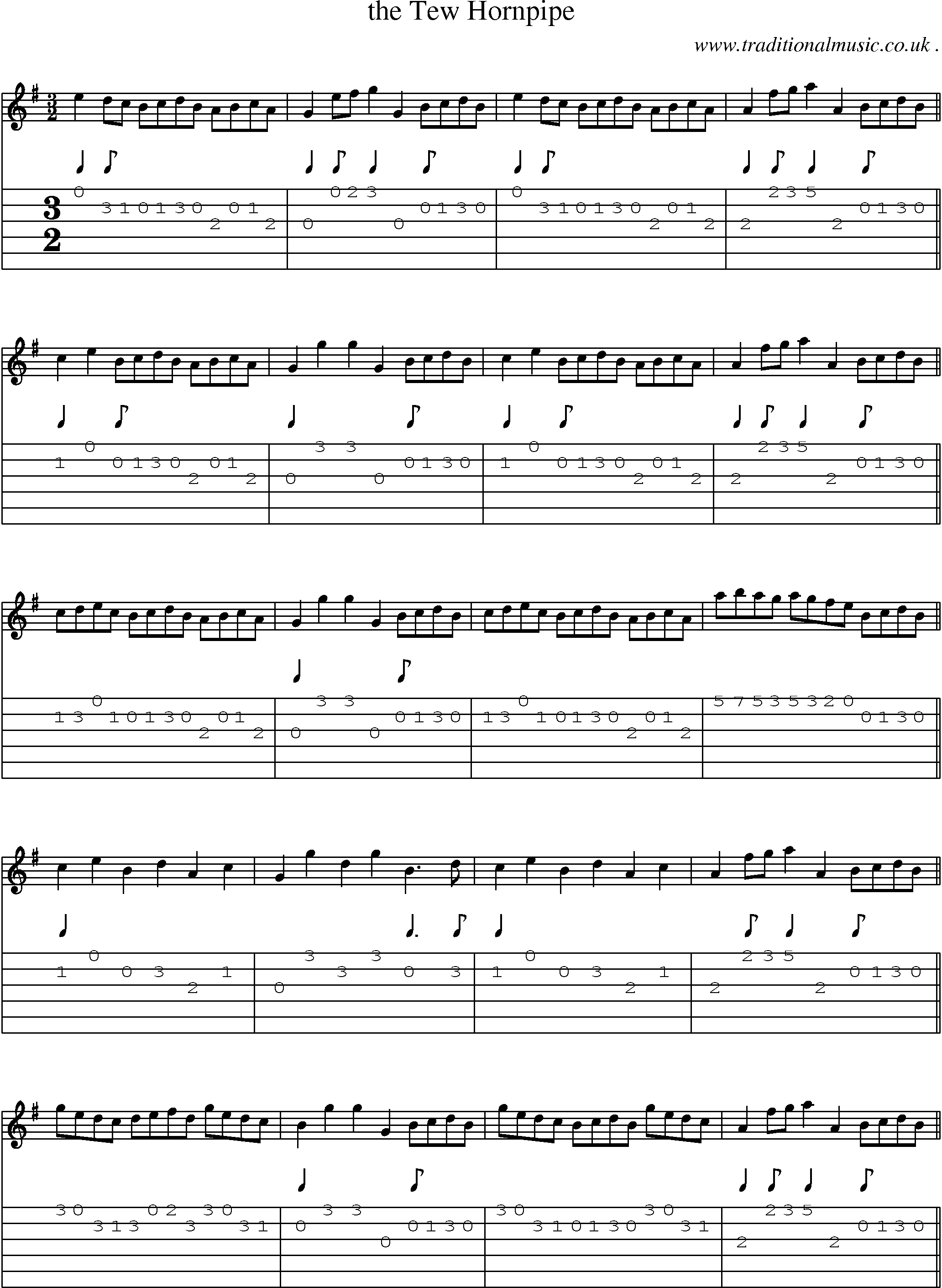 Sheet-Music and Guitar Tabs for The Tew Hornpipe