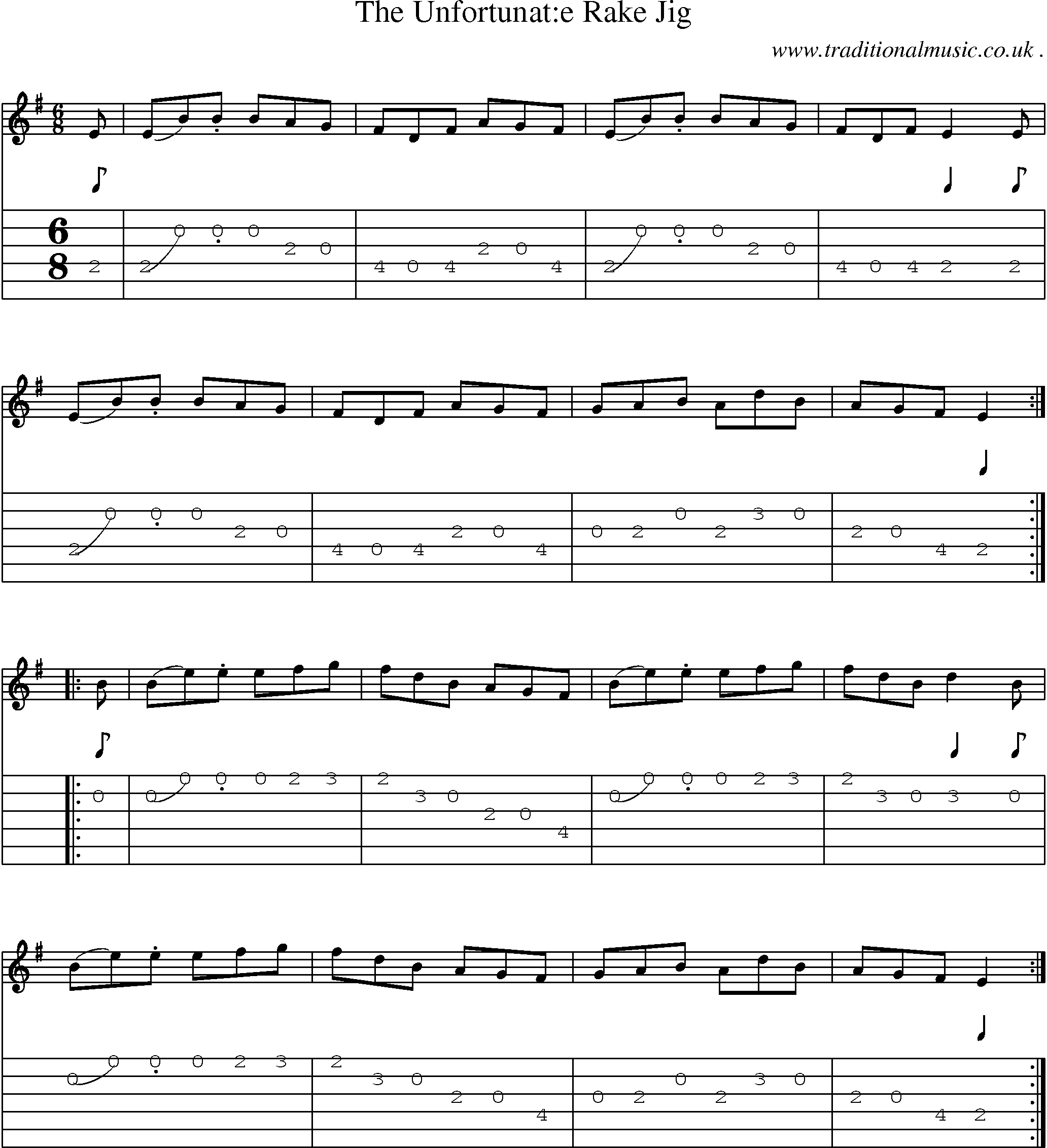 Sheet-Music and Guitar Tabs for The Unfortunate Rake Jig