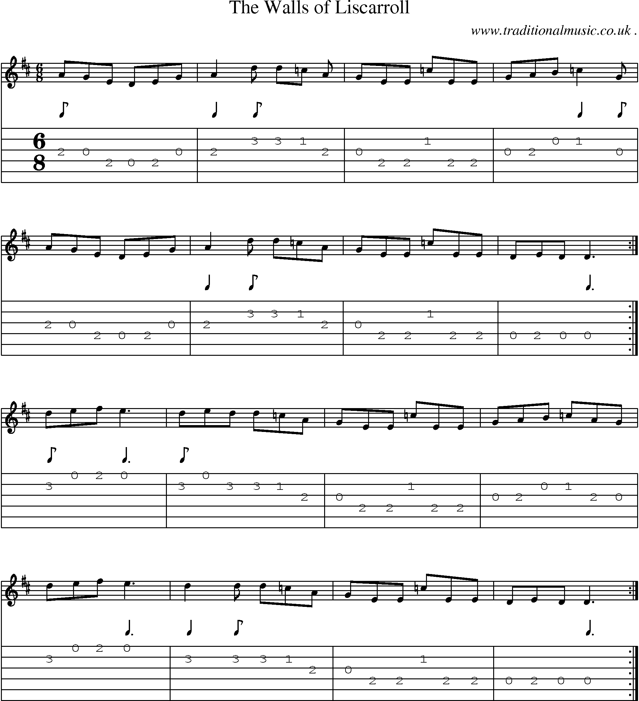 Sheet-Music and Guitar Tabs for The Walls Of Liscarroll