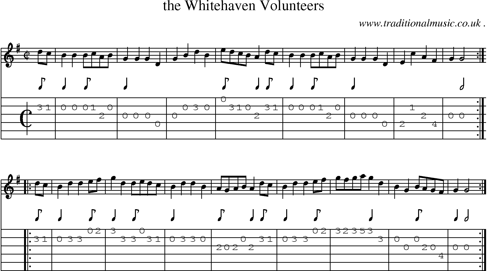 Sheet-Music and Guitar Tabs for The Whitehaven Volunteers