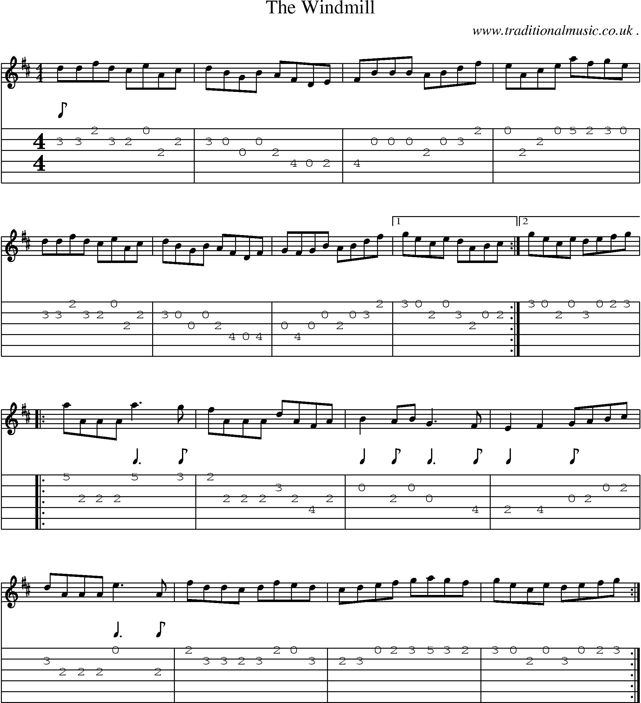 Sheet-Music and Guitar Tabs for The Windmill