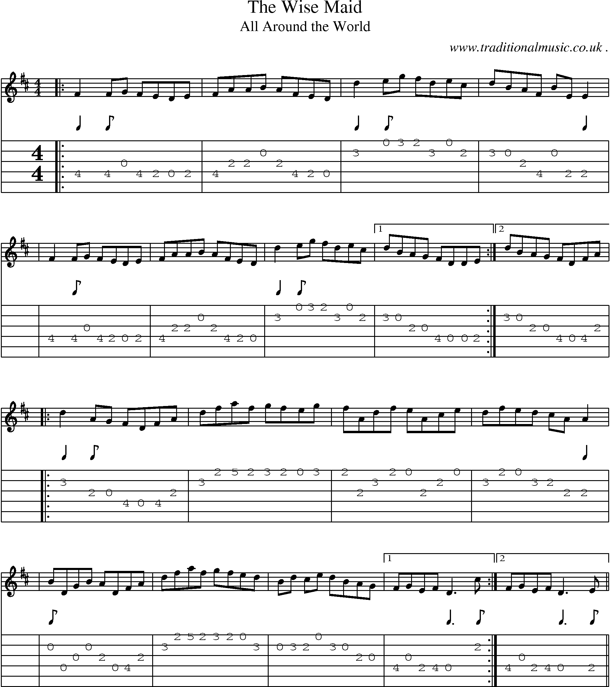 Sheet-Music and Guitar Tabs for The Wise Maid