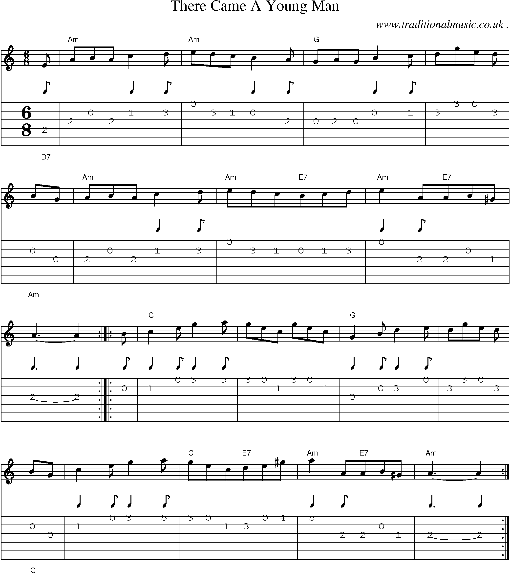 Sheet-Music and Guitar Tabs for There Came A Young Man