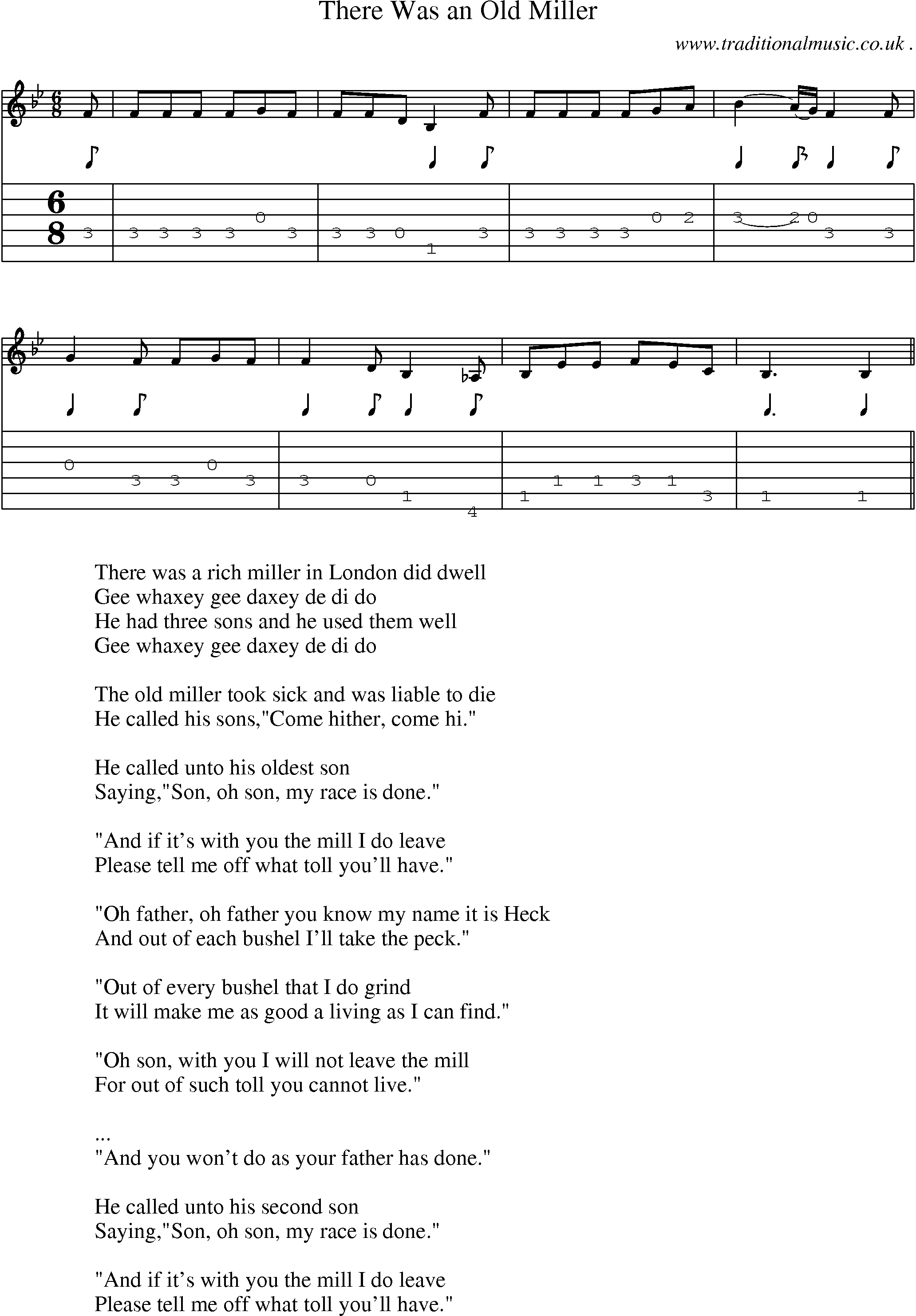 Sheet-Music and Guitar Tabs for There Was An Old Miller