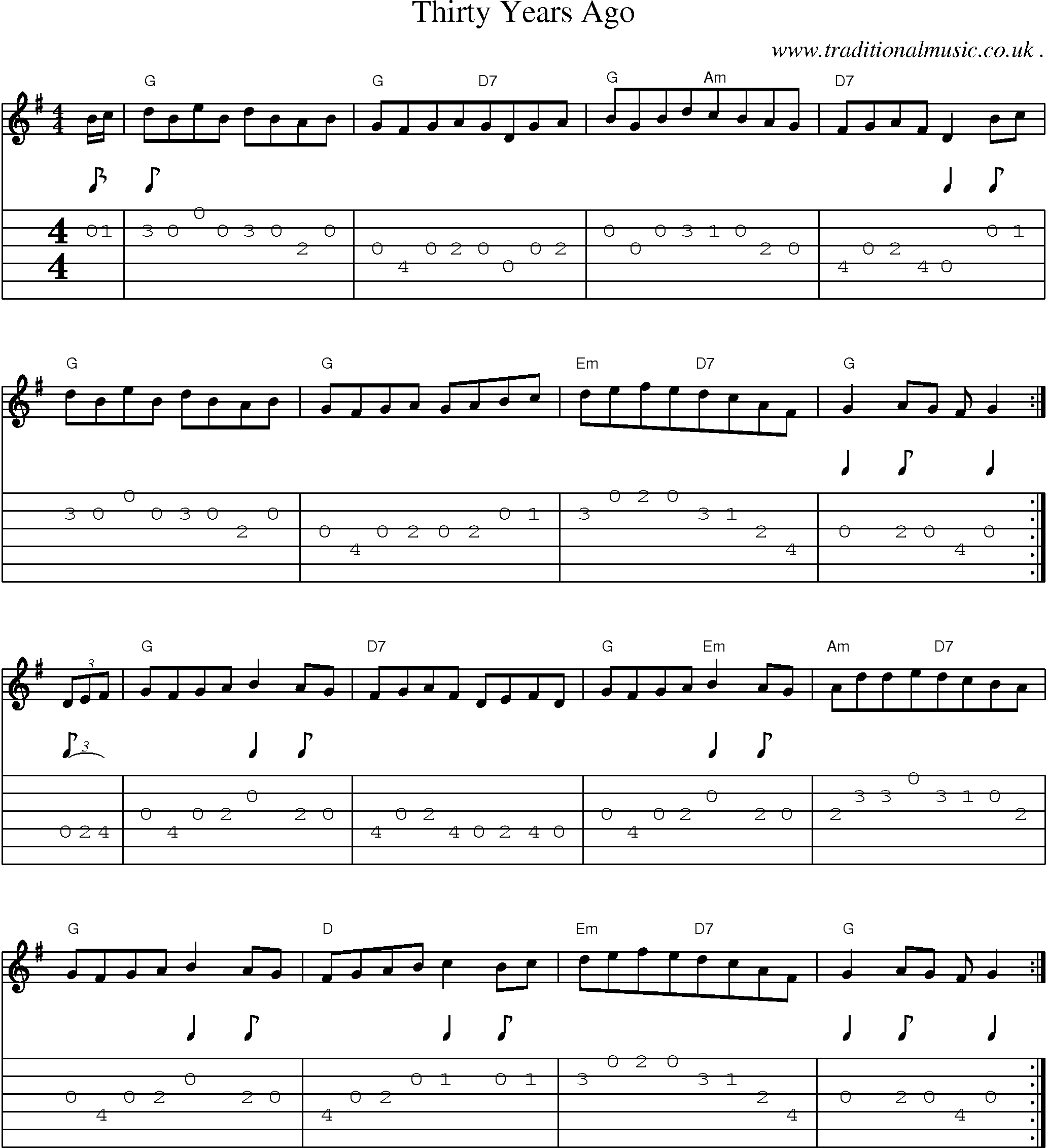 Sheet-Music and Guitar Tabs for Thirty Years Ago