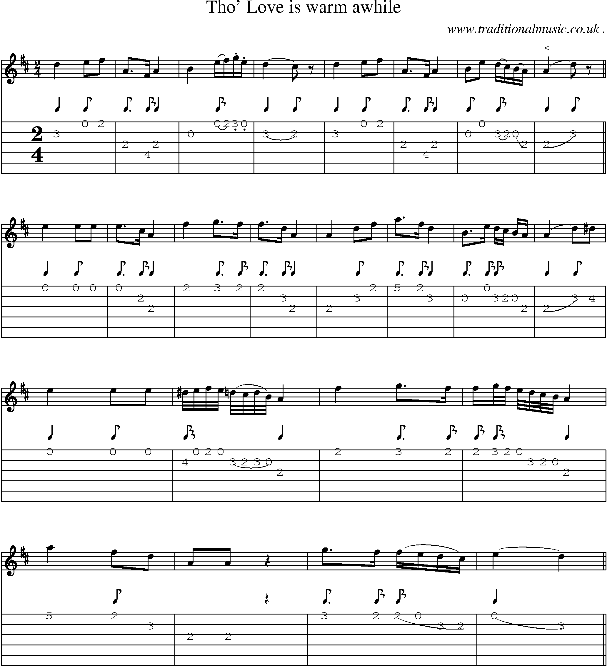 Sheet-Music and Guitar Tabs for Tho Love Is Warm Awhile