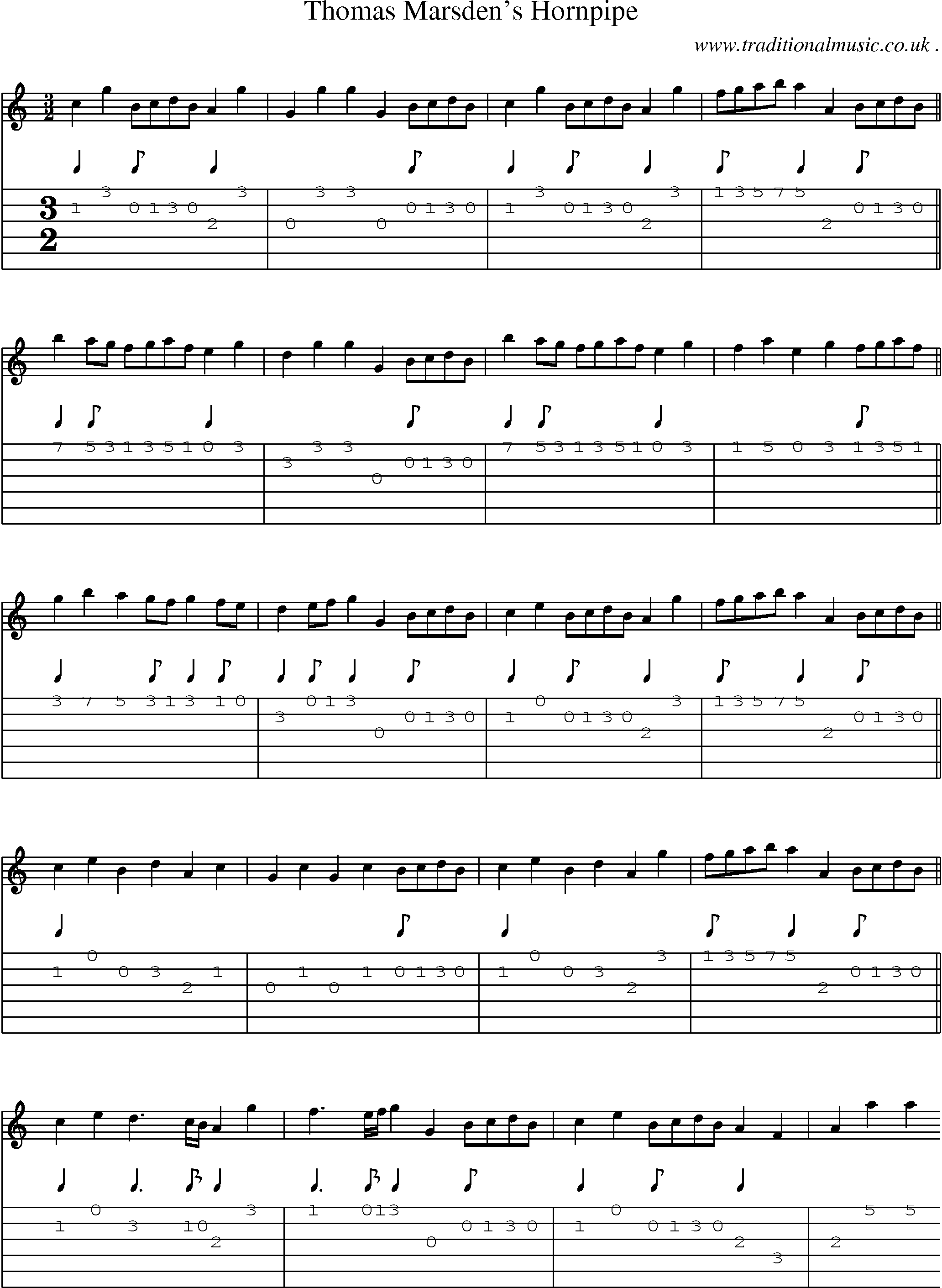 Sheet-Music and Guitar Tabs for Thomas Marsdens Hornpipe