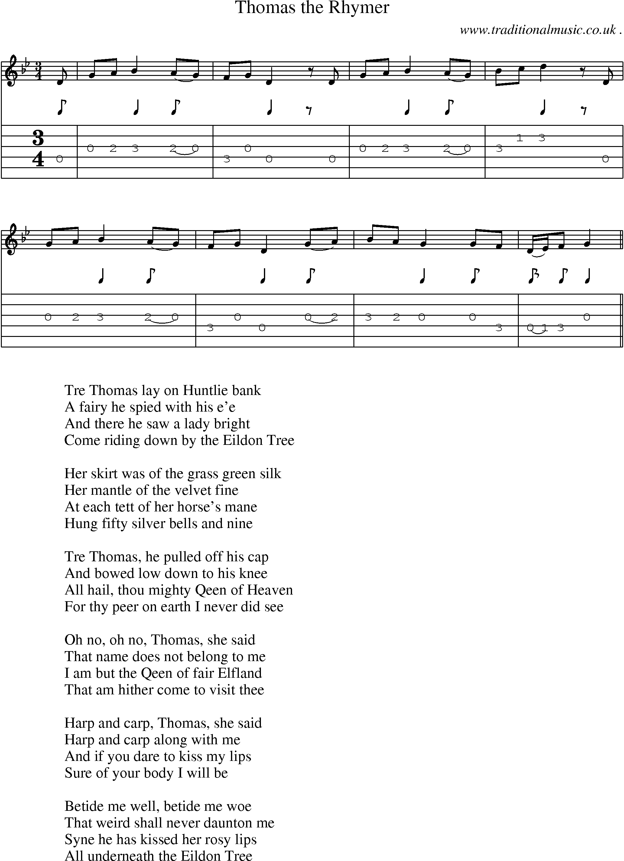 Sheet-Music and Guitar Tabs for Thomas The Rhymer