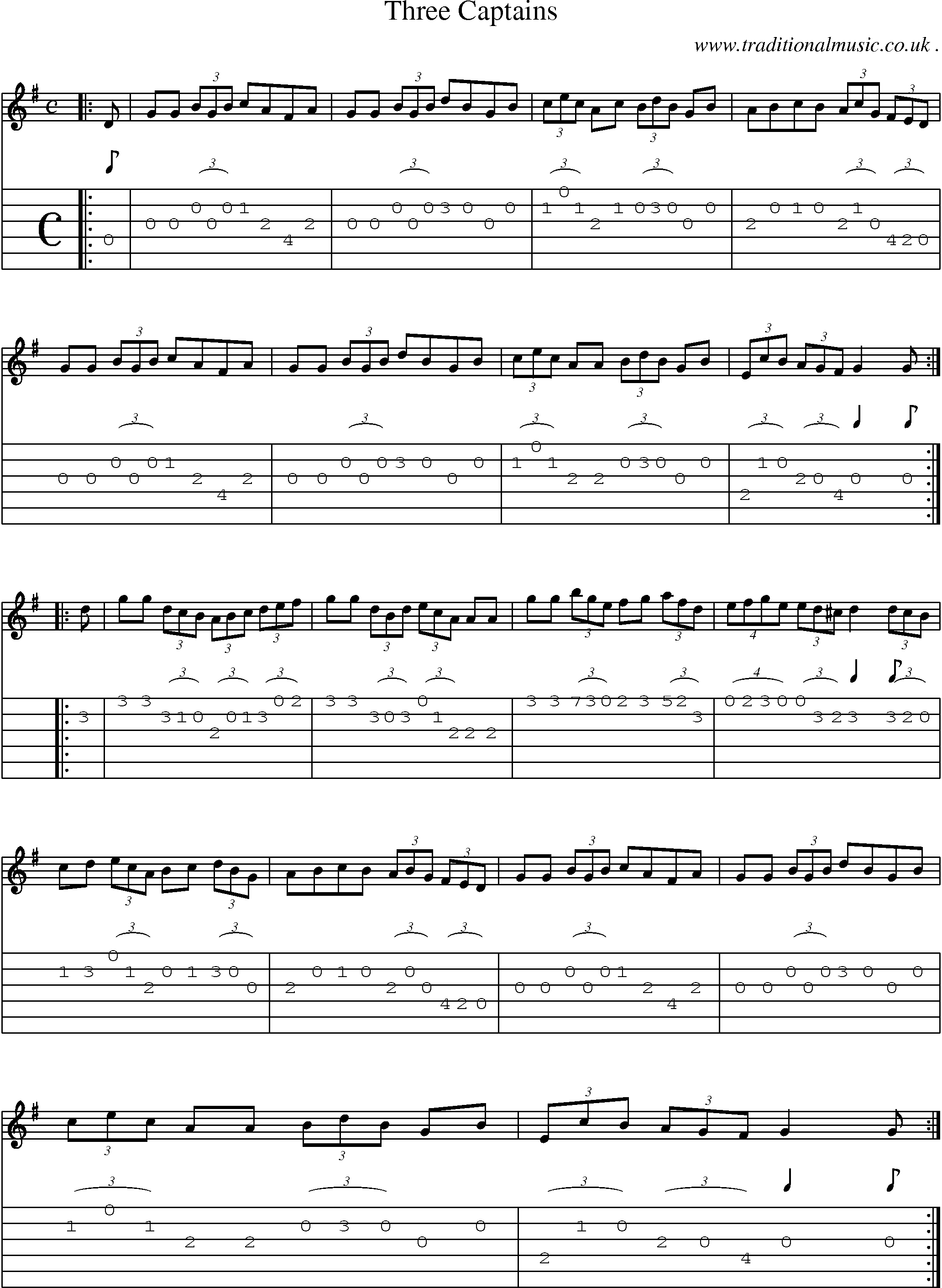 Sheet-Music and Guitar Tabs for Three Captains
