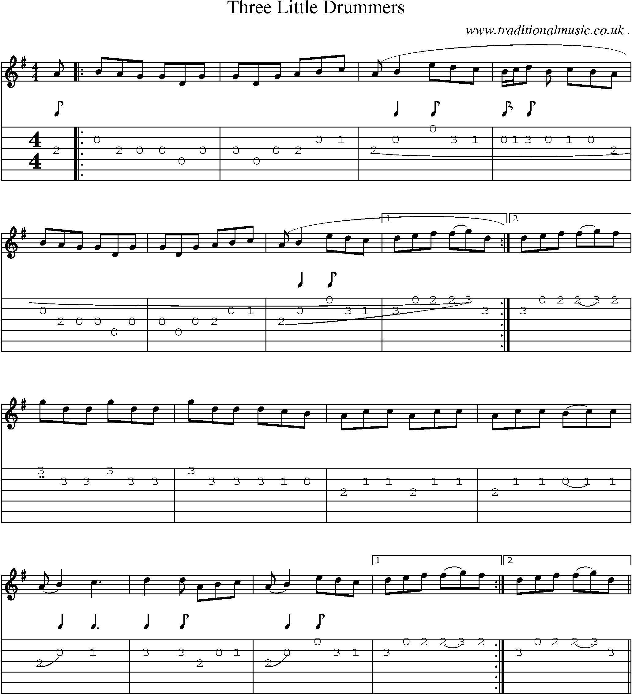 Sheet-Music and Guitar Tabs for Three Little Drummers