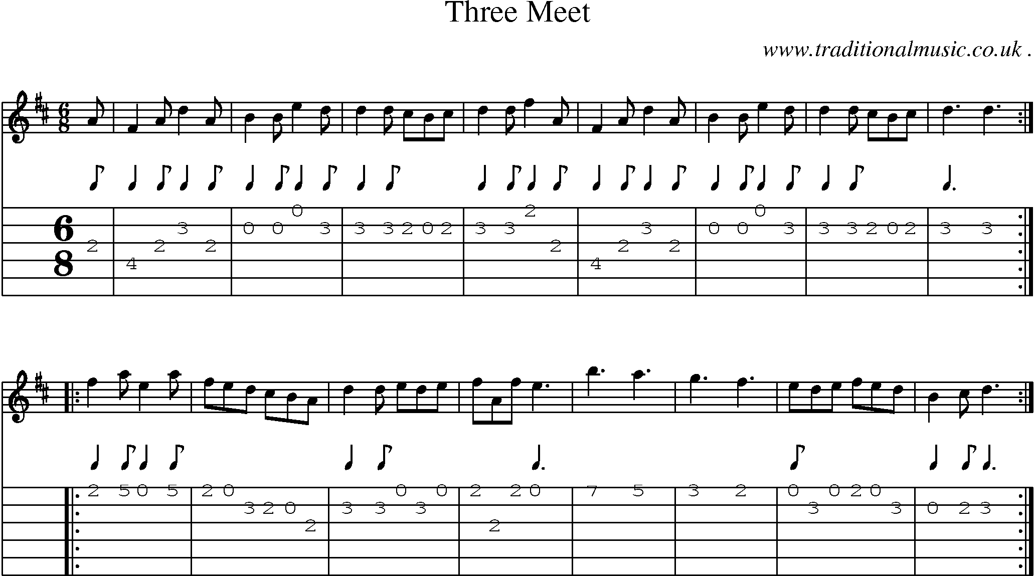 Sheet-Music and Guitar Tabs for Three Meet