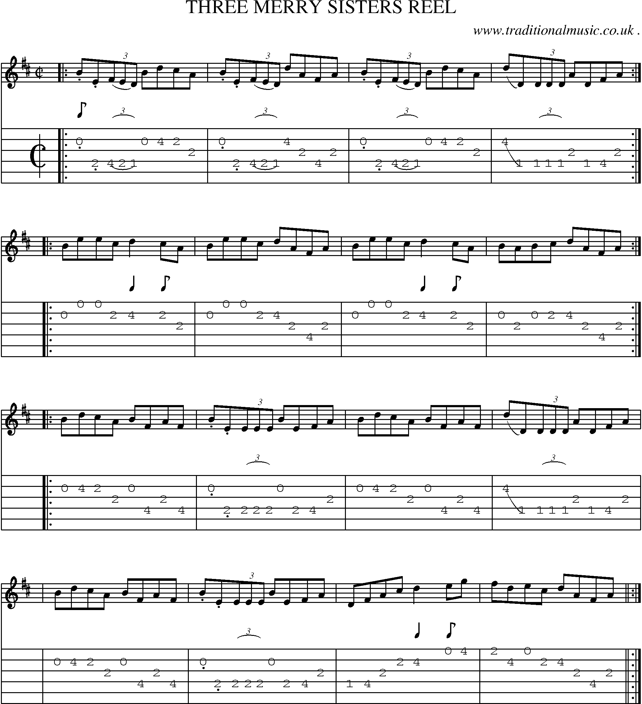 Sheet-Music and Guitar Tabs for Three Merry Sisters Reel