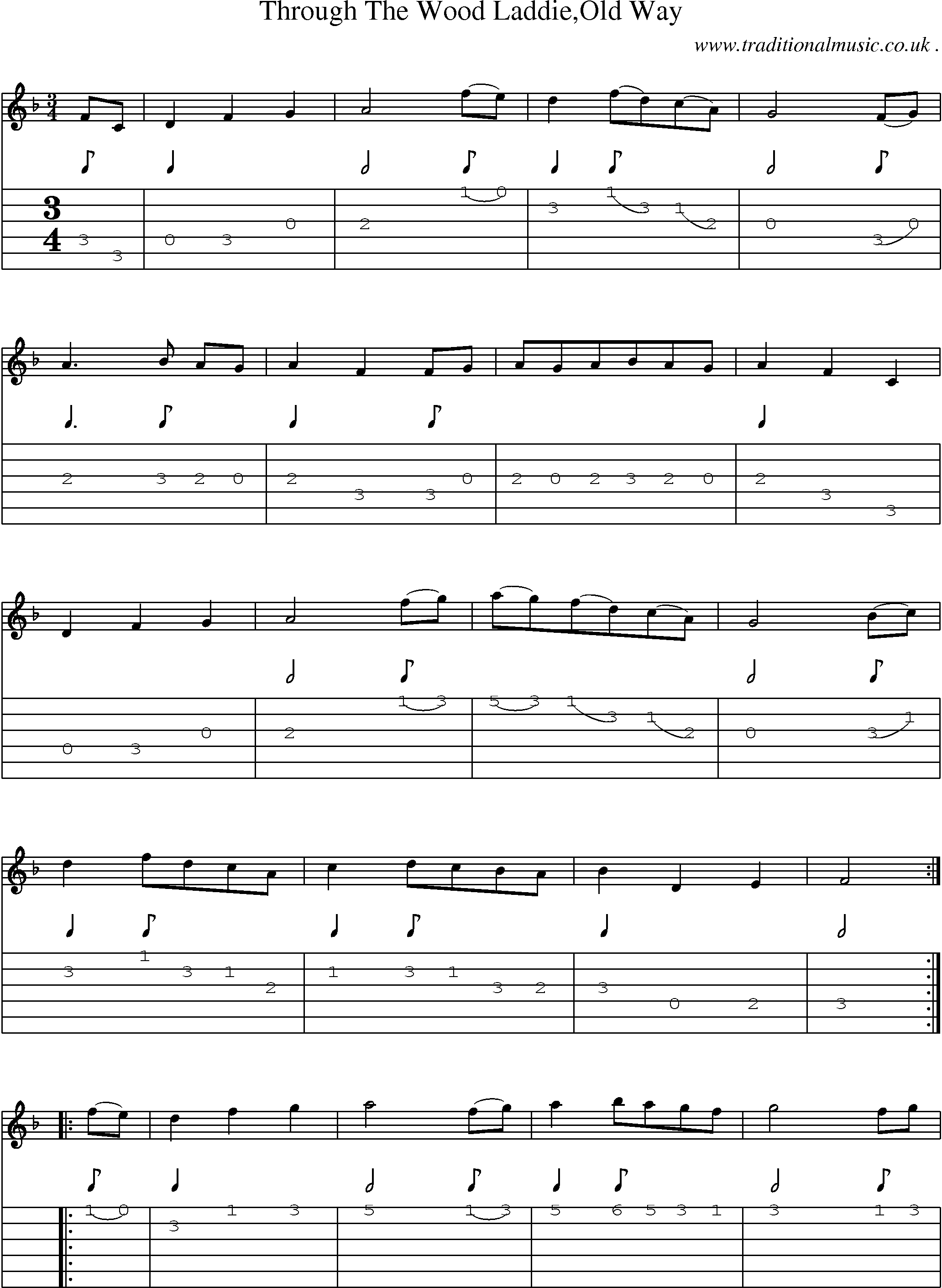Sheet-Music and Guitar Tabs for Through The Wood Laddieold Way