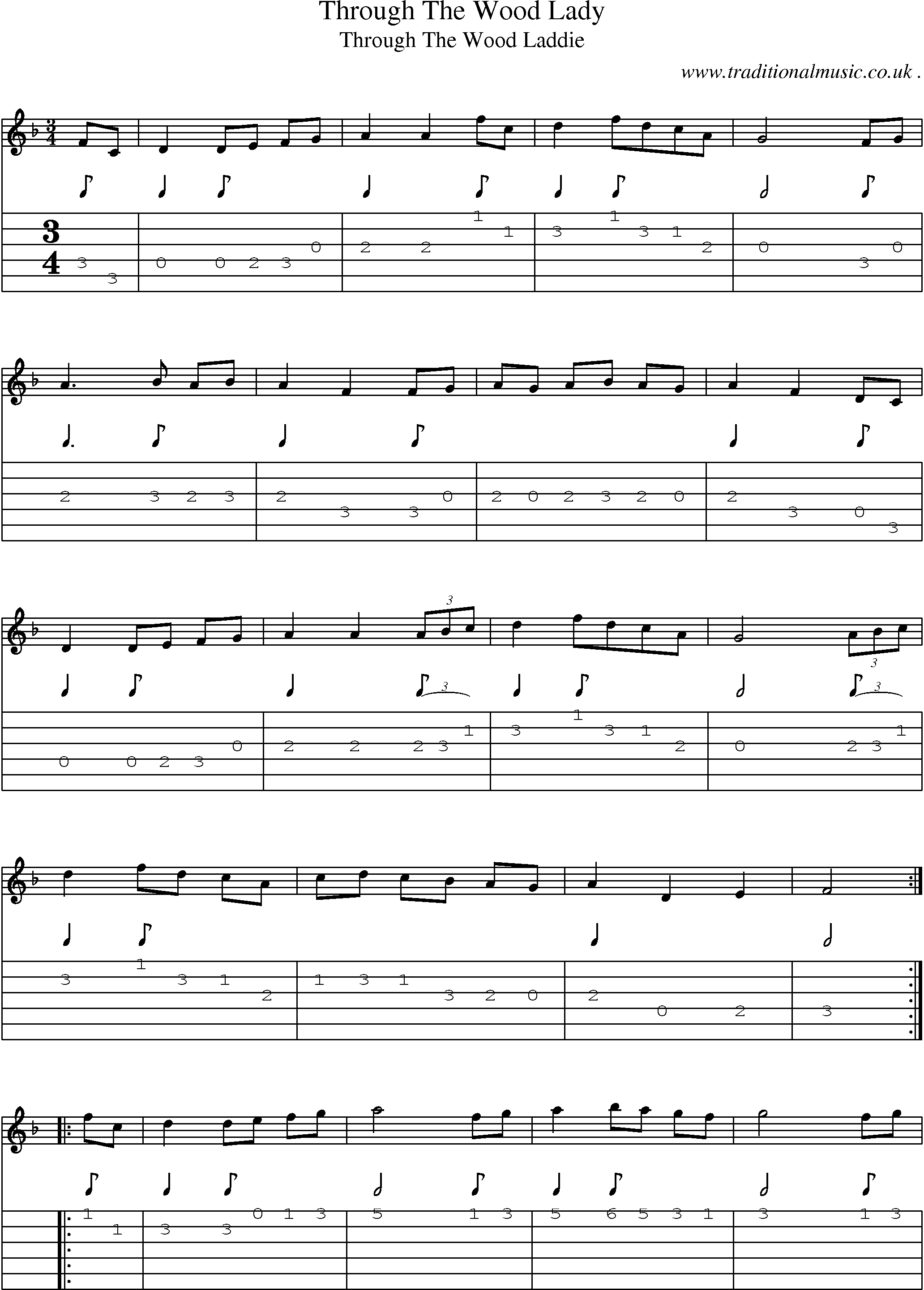 Sheet-Music and Guitar Tabs for Through The Wood Lady