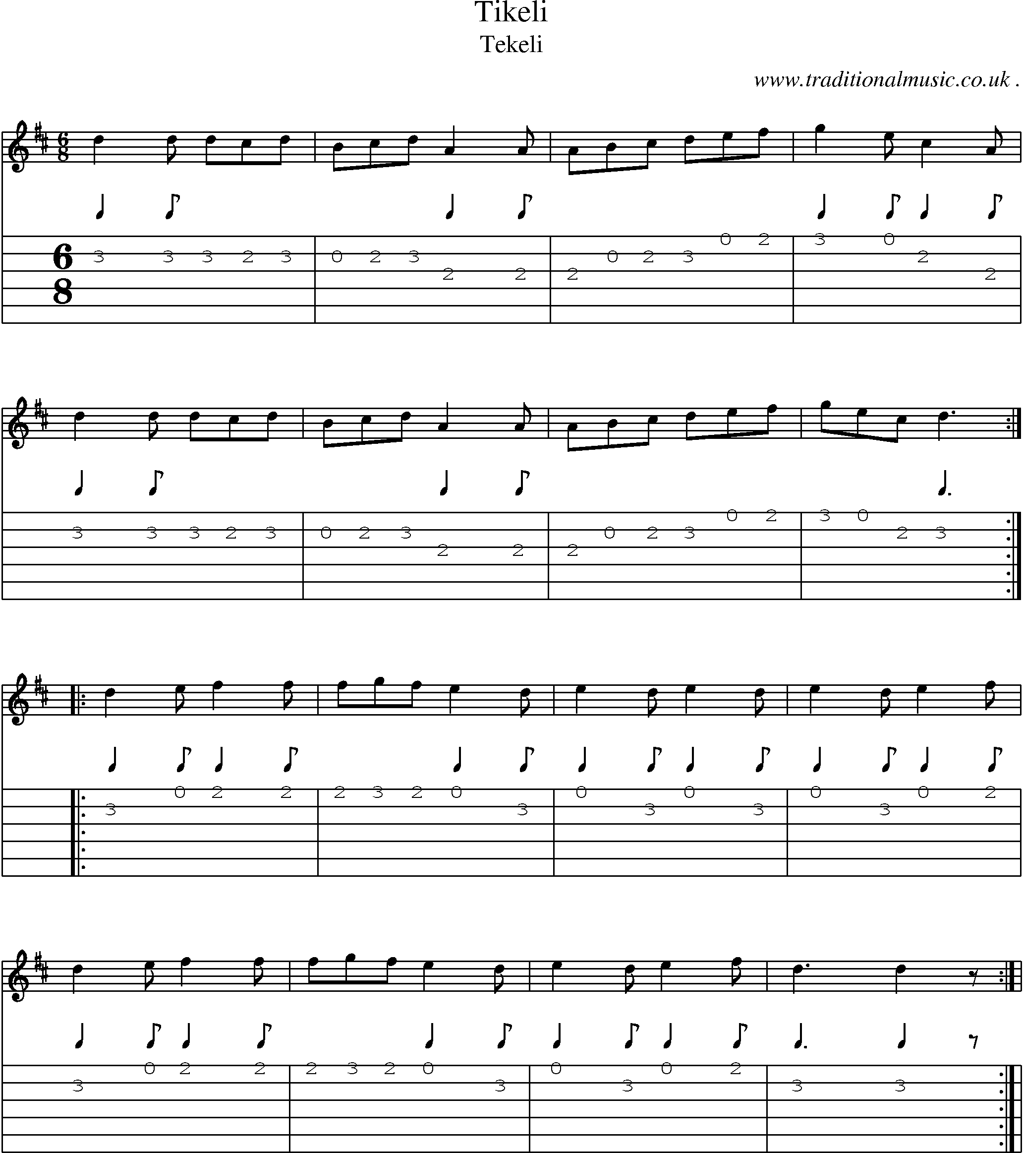 Sheet-Music and Guitar Tabs for Tikeli