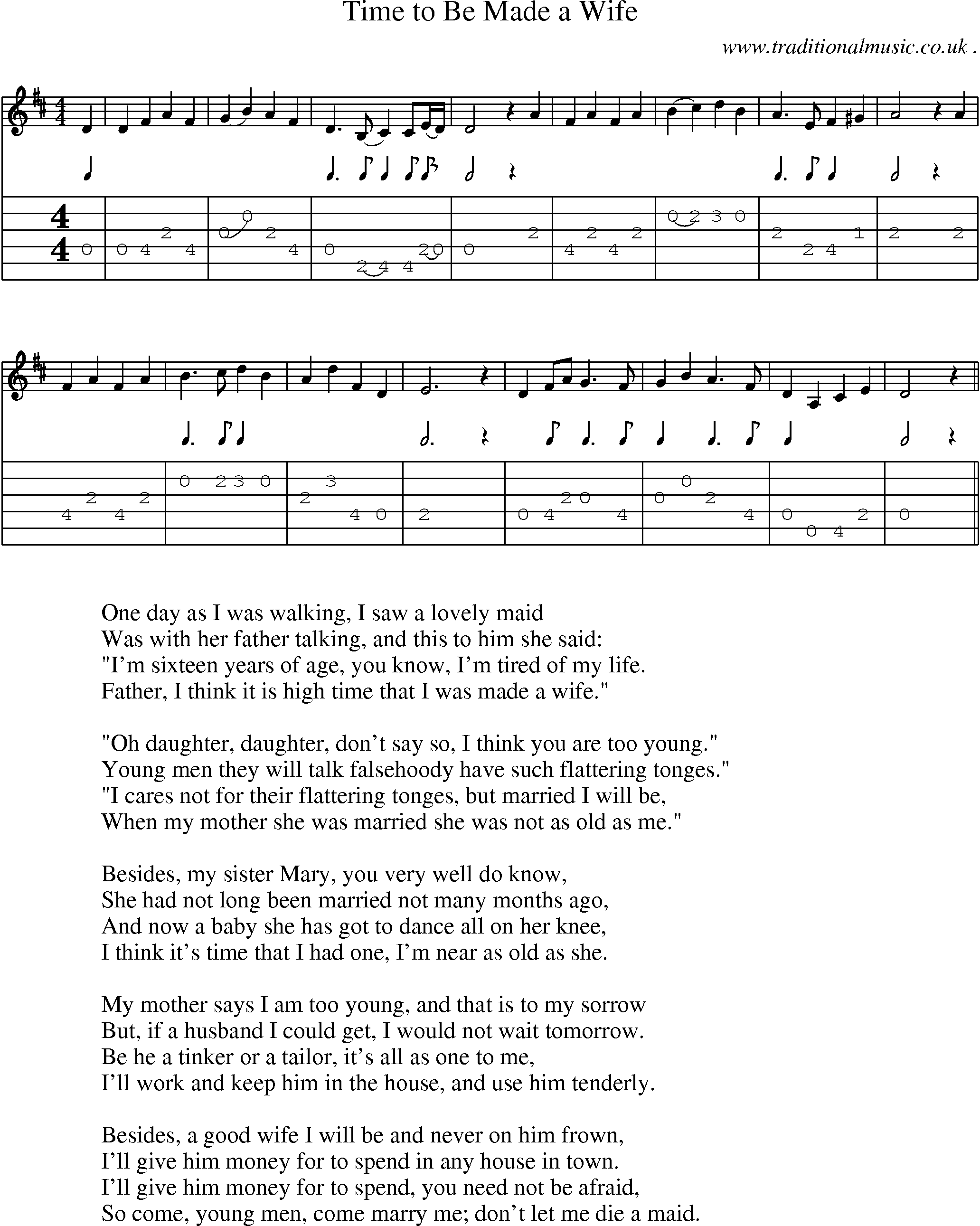 Sheet-Music and Guitar Tabs for Time To Be Made A Wife