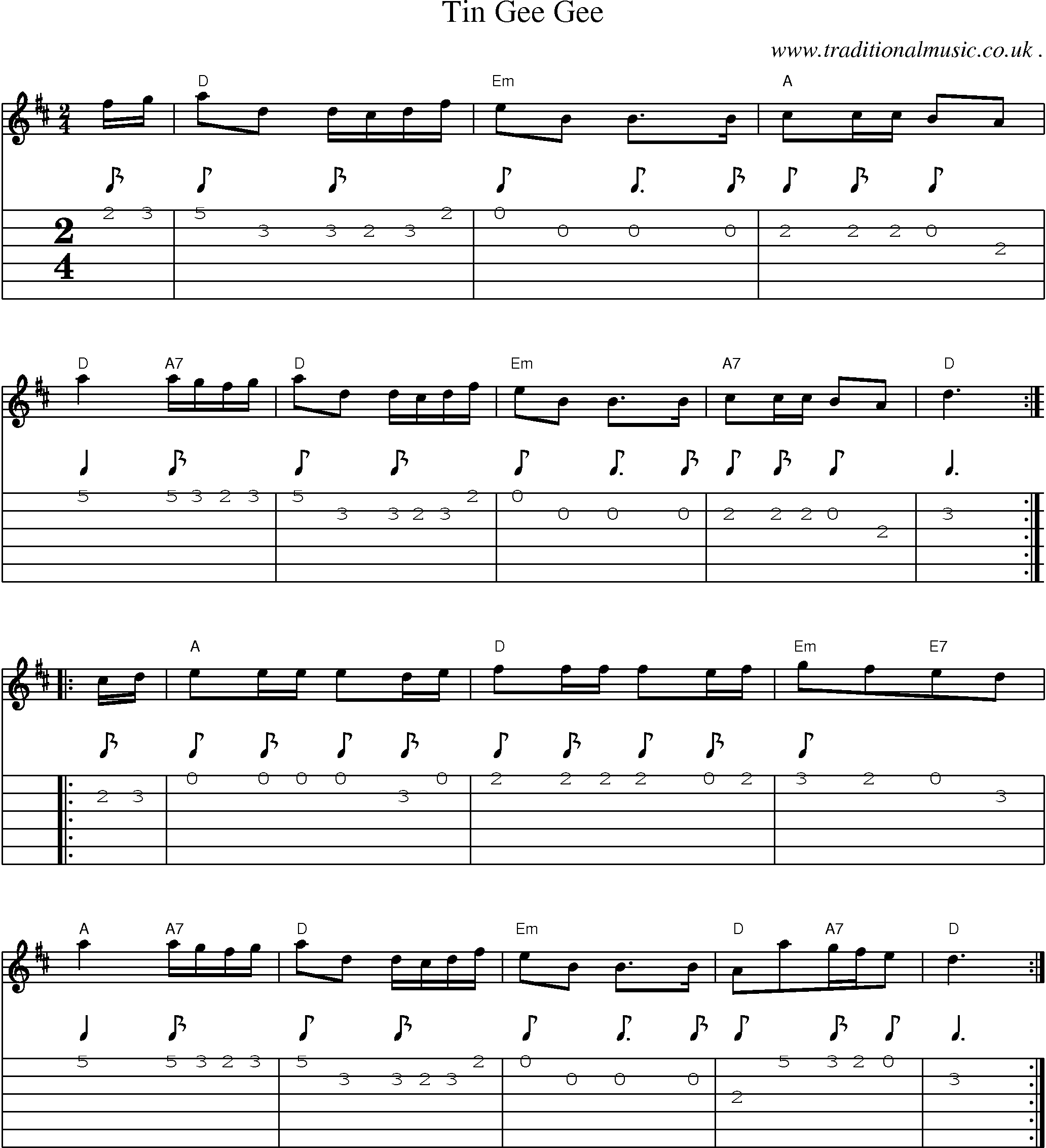 Sheet-Music and Guitar Tabs for Tin Gee Gee