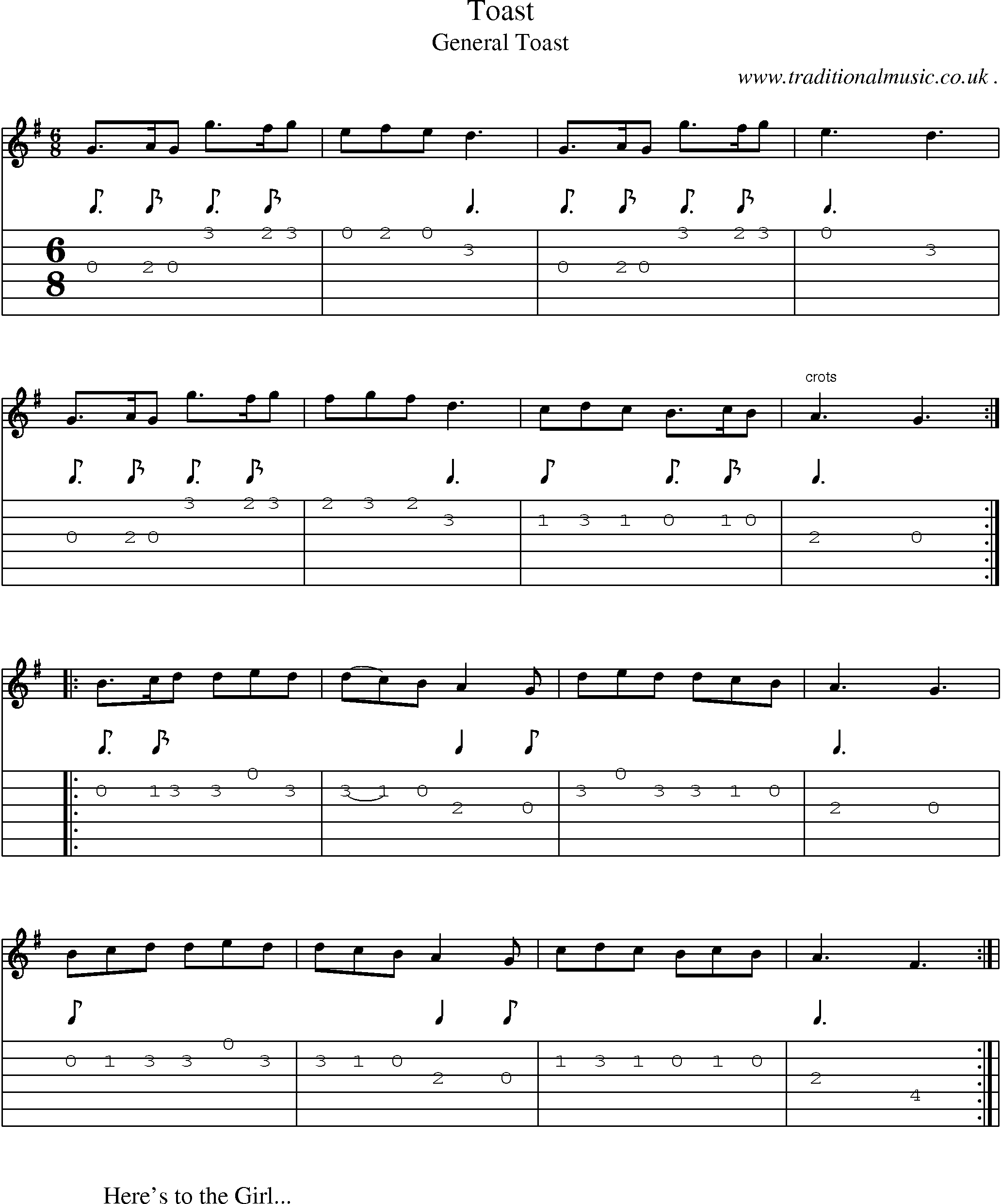 Sheet-Music and Guitar Tabs for Toast