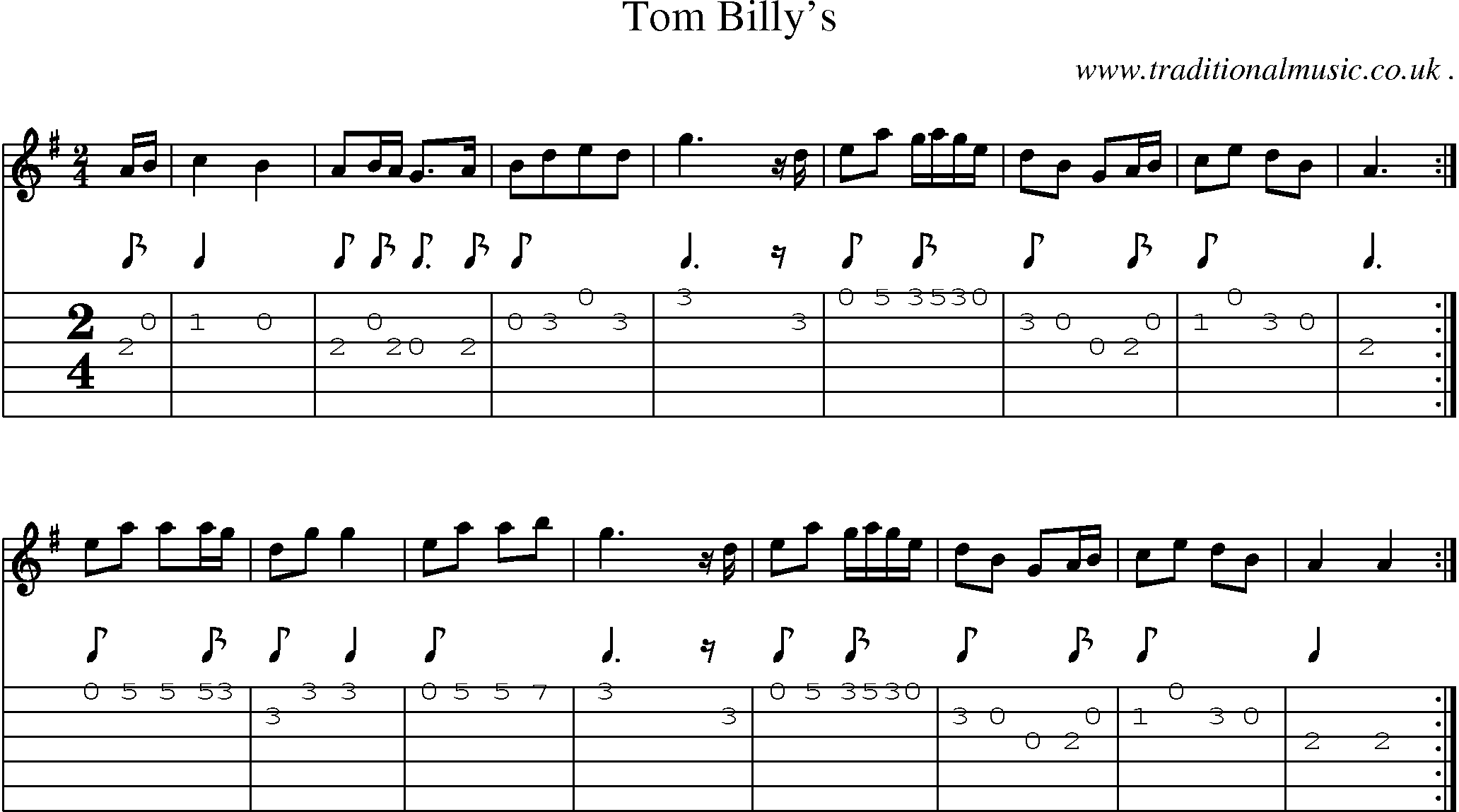 Sheet-Music and Guitar Tabs for Tom Billys