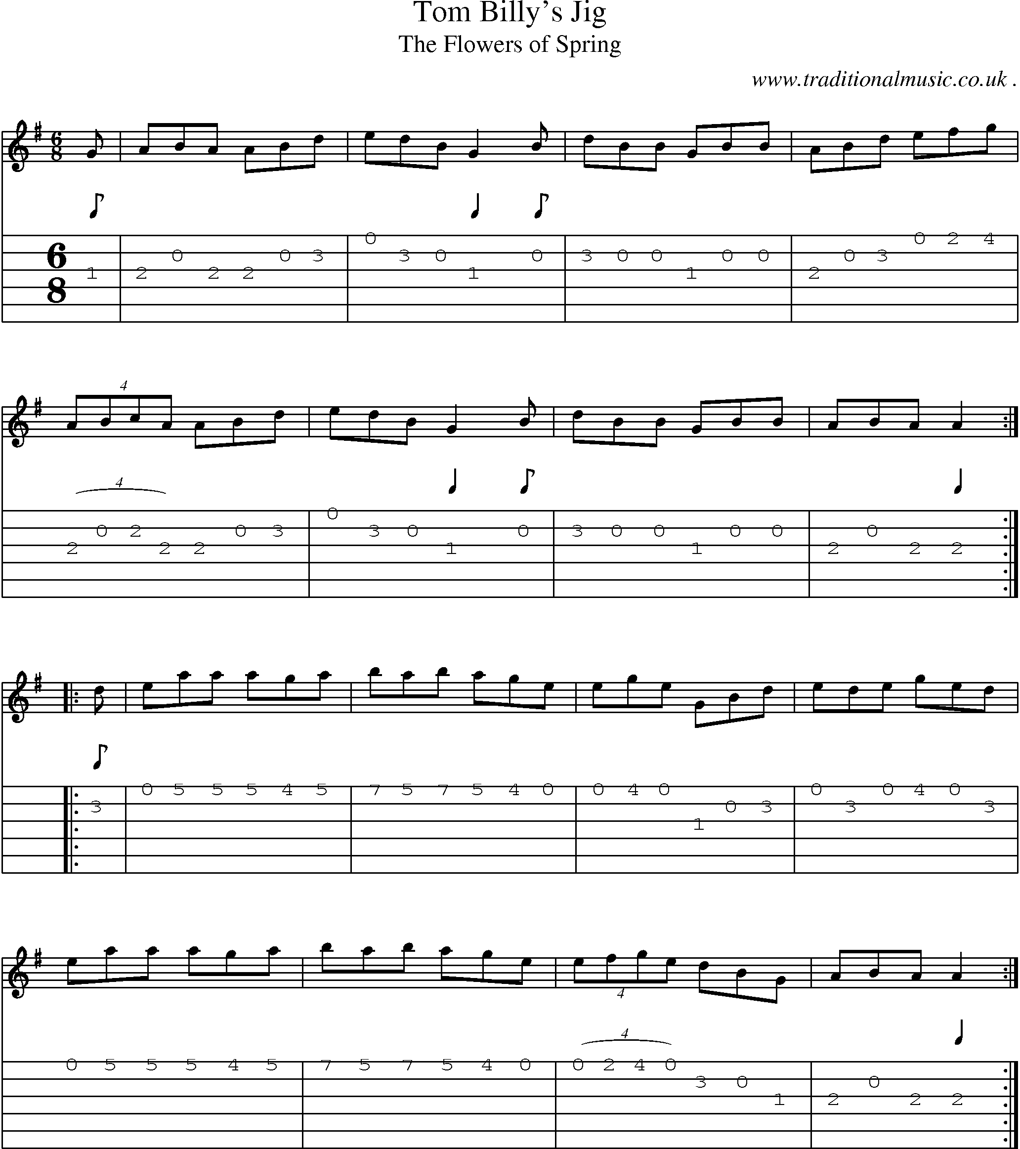 Sheet-Music and Guitar Tabs for Tom Billys Jig