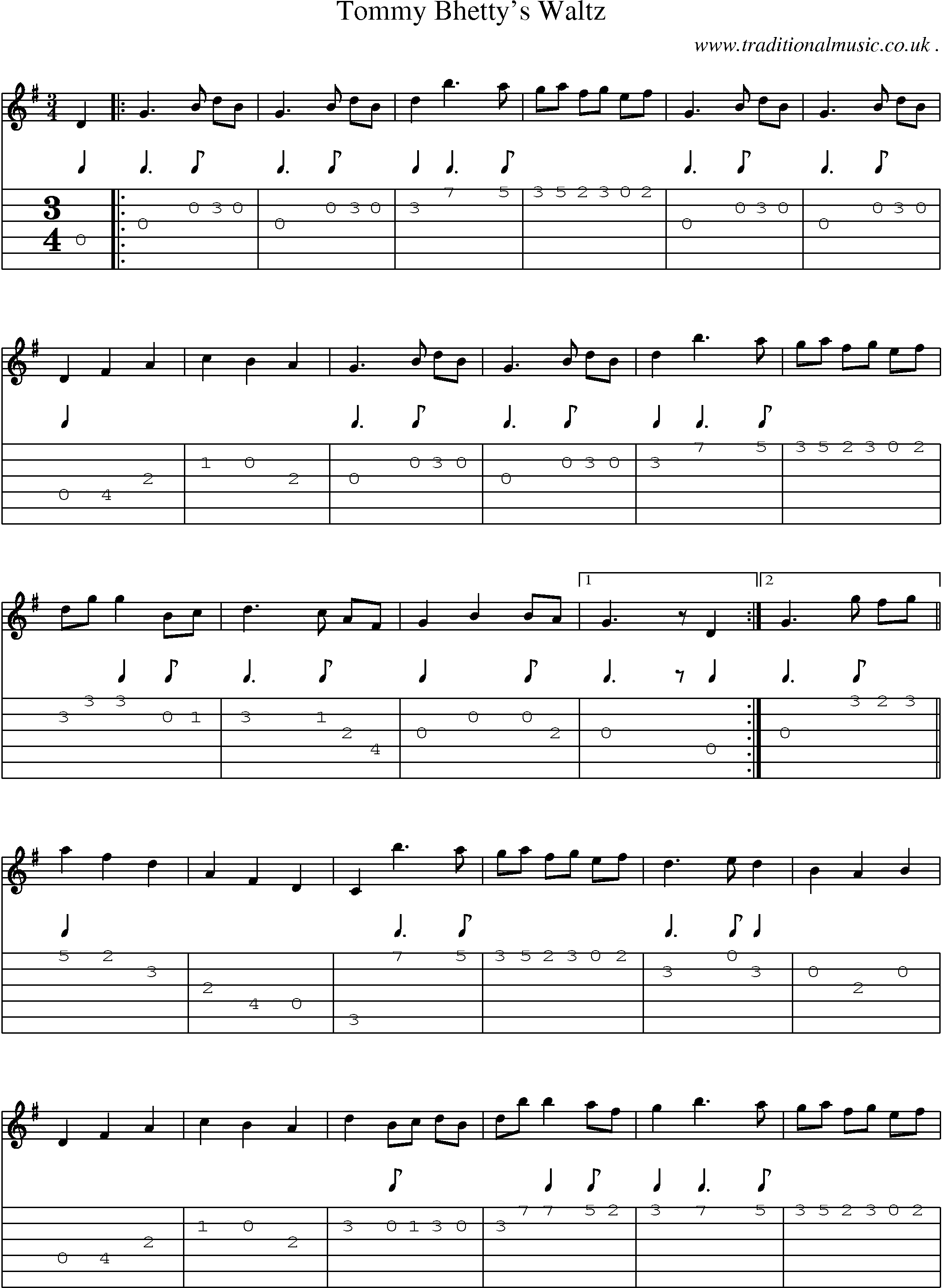 Sheet-Music and Guitar Tabs for Tommy Bhettys Waltz