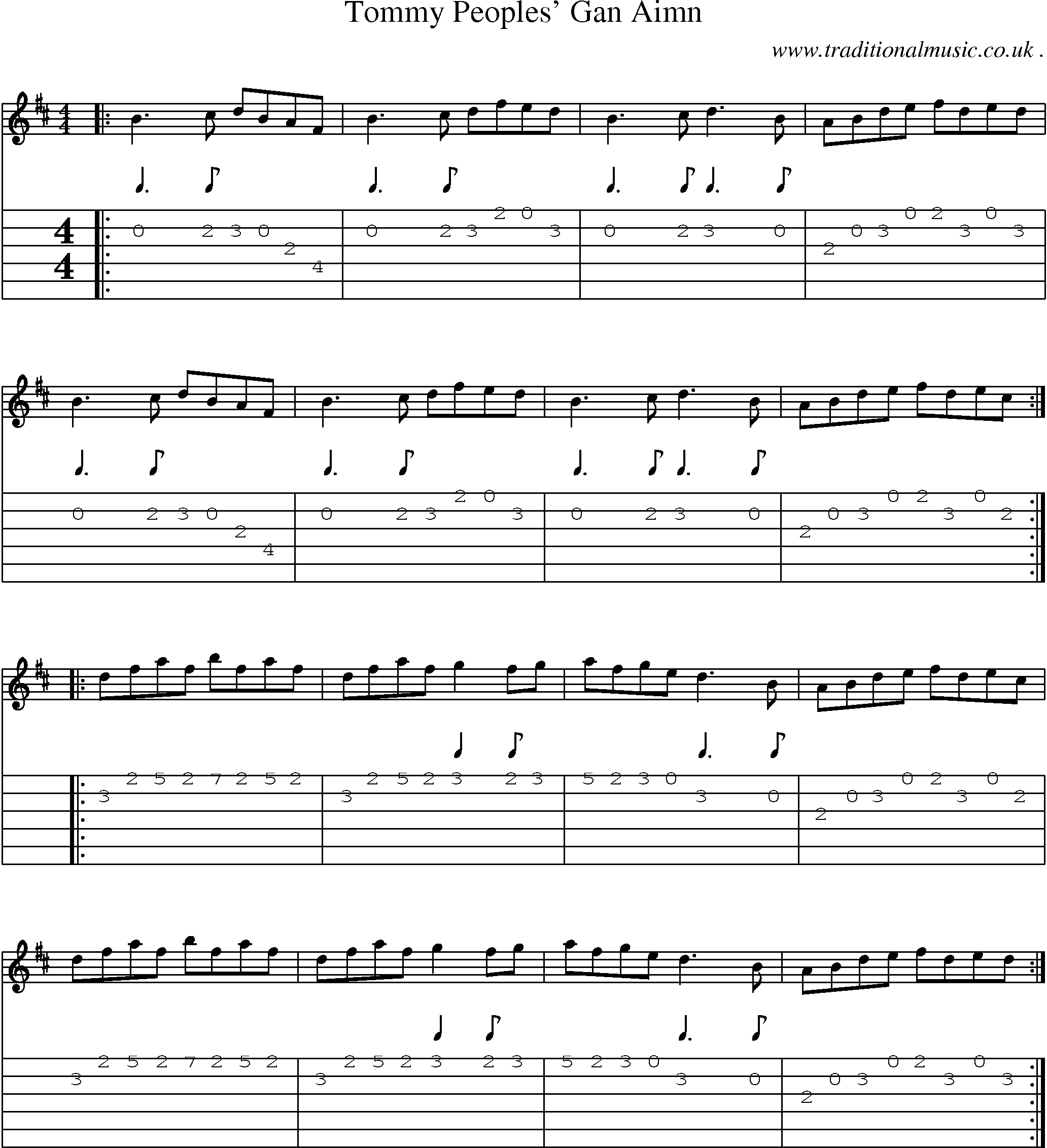 Sheet-Music and Guitar Tabs for Tommy Peoples Gan Aimn