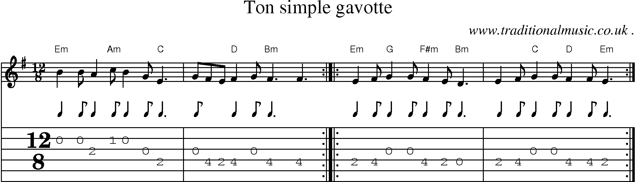 Sheet-Music and Guitar Tabs for Ton Simple Gavotte