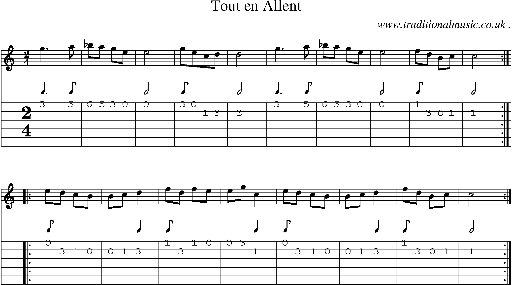 Sheet-Music and Guitar Tabs for Tout En Allent
