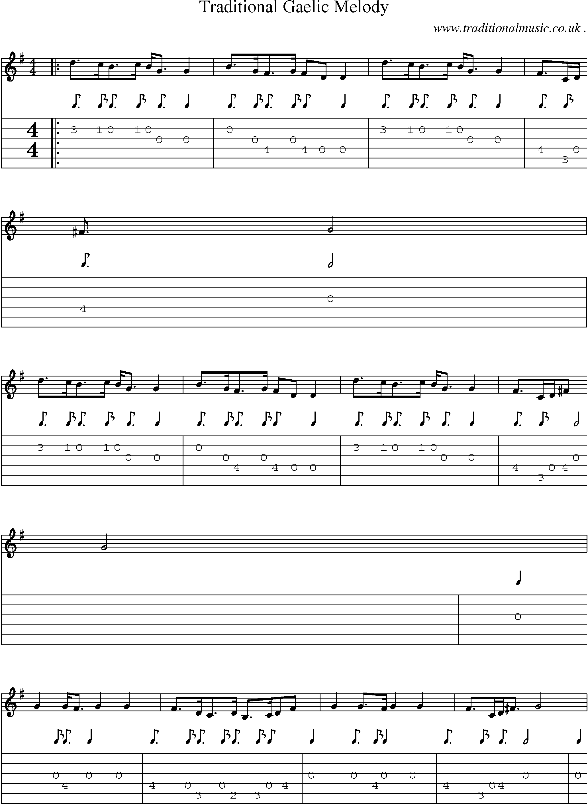 Sheet-Music and Guitar Tabs for Traditional Gaelic Melody